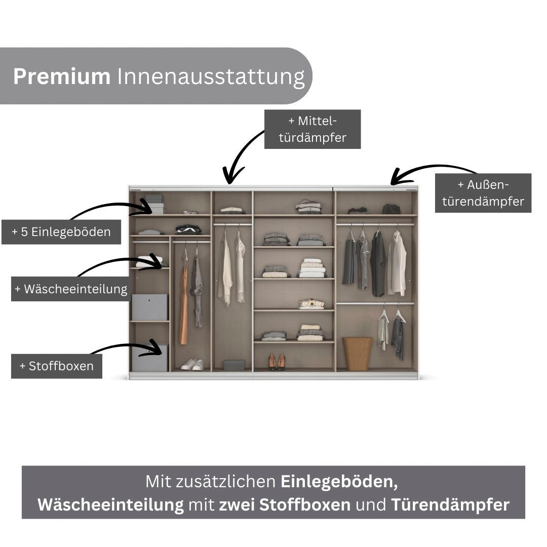 rauch Schwebetürenschrank »Kleiderschrank Schrank Garderobe Schlafzimmerschrank CORTONA« erhältlich in Breite: 136/181/203/226/271/315/360 cm, Höhe: 210/229 cm,  in 3 Ausstattungen BASIC/CLASSIC/PREMIUM (SOFT-CLOSE) MADE IN GERMANY