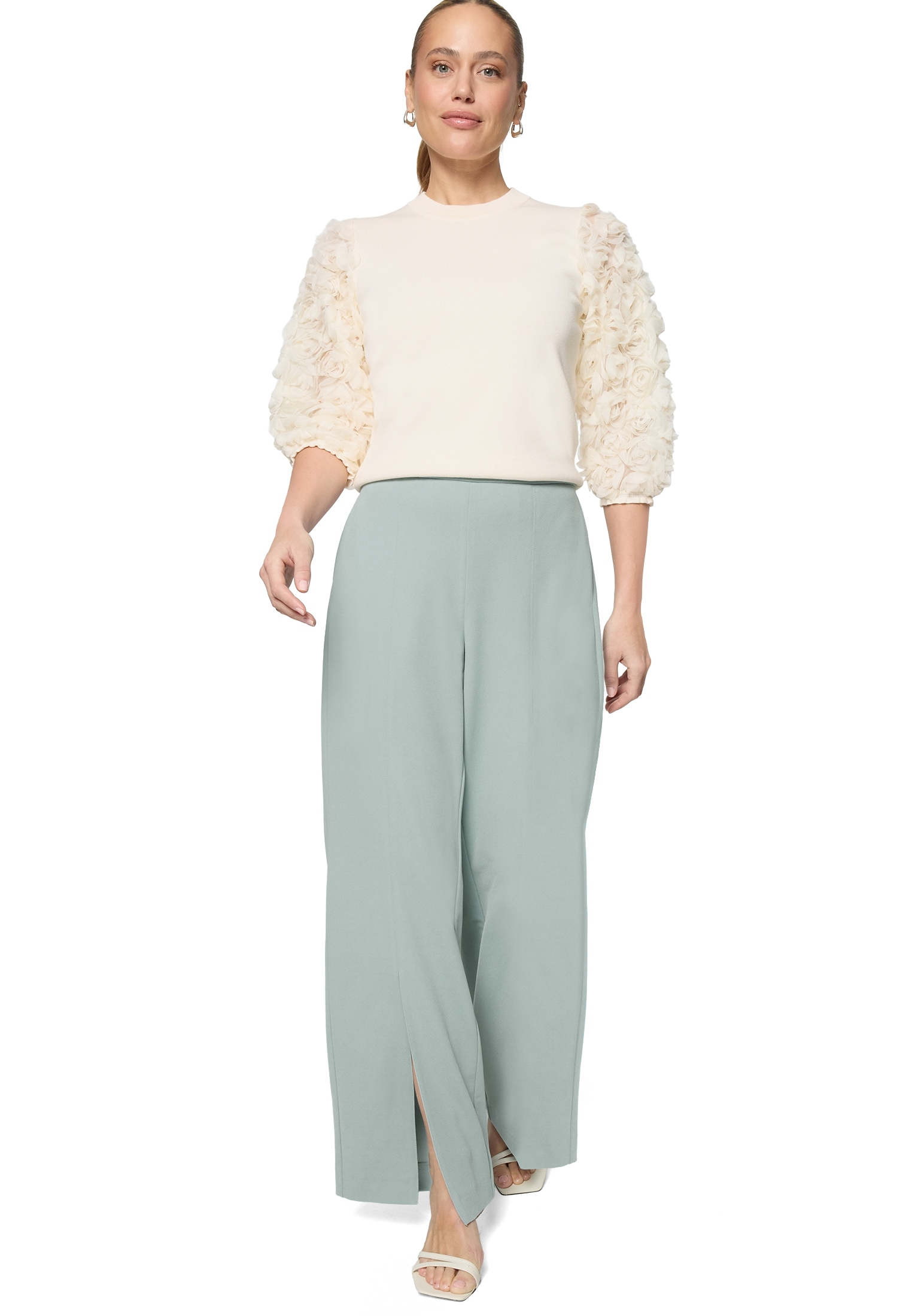 Zero Rundhalspullover »Feinstrickpullover mit 3D Blüten«