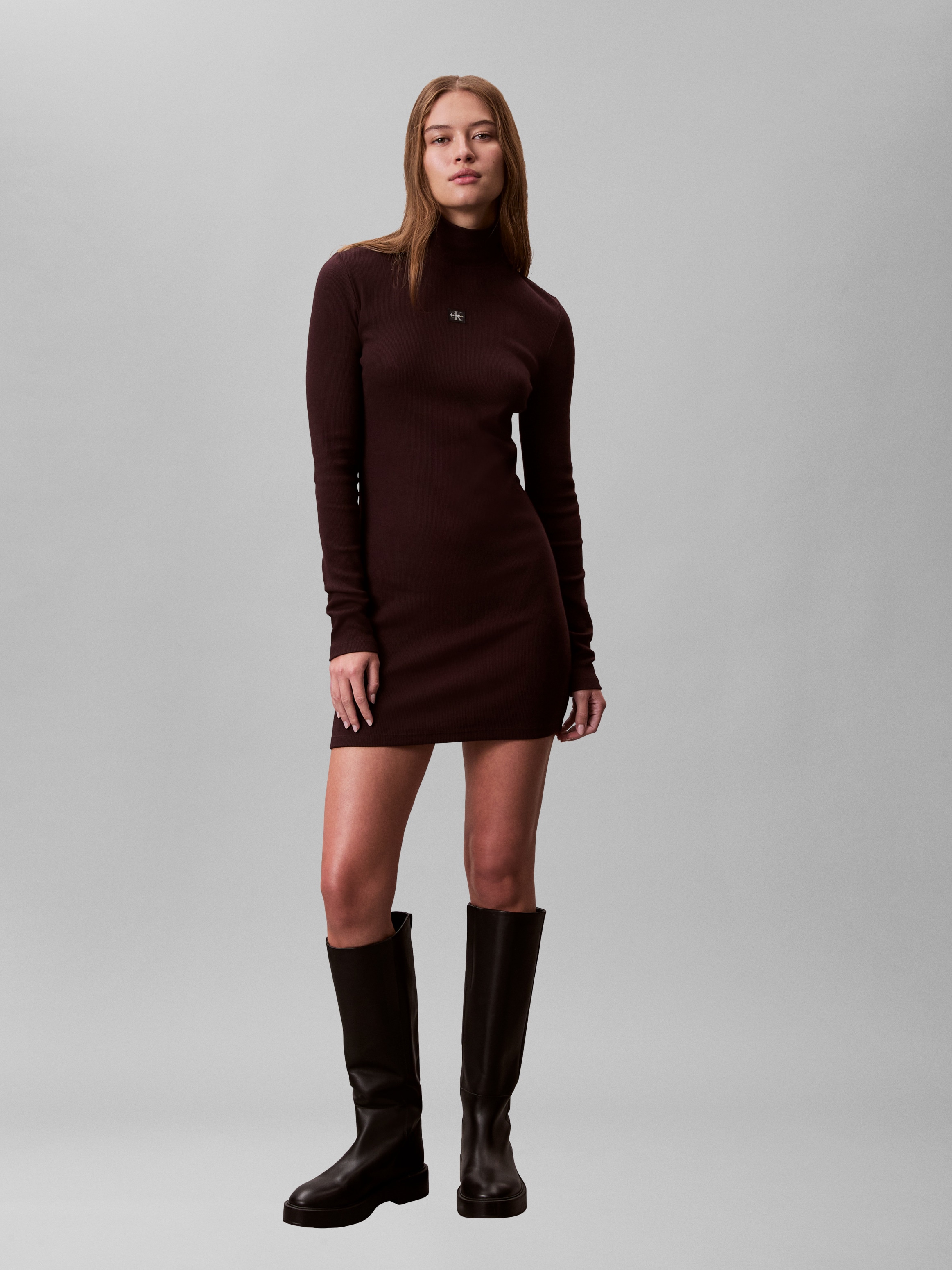 Calvin Klein Jeans Minikleid Ohne Tasche Figurbetonte Passform mit Stehkragen