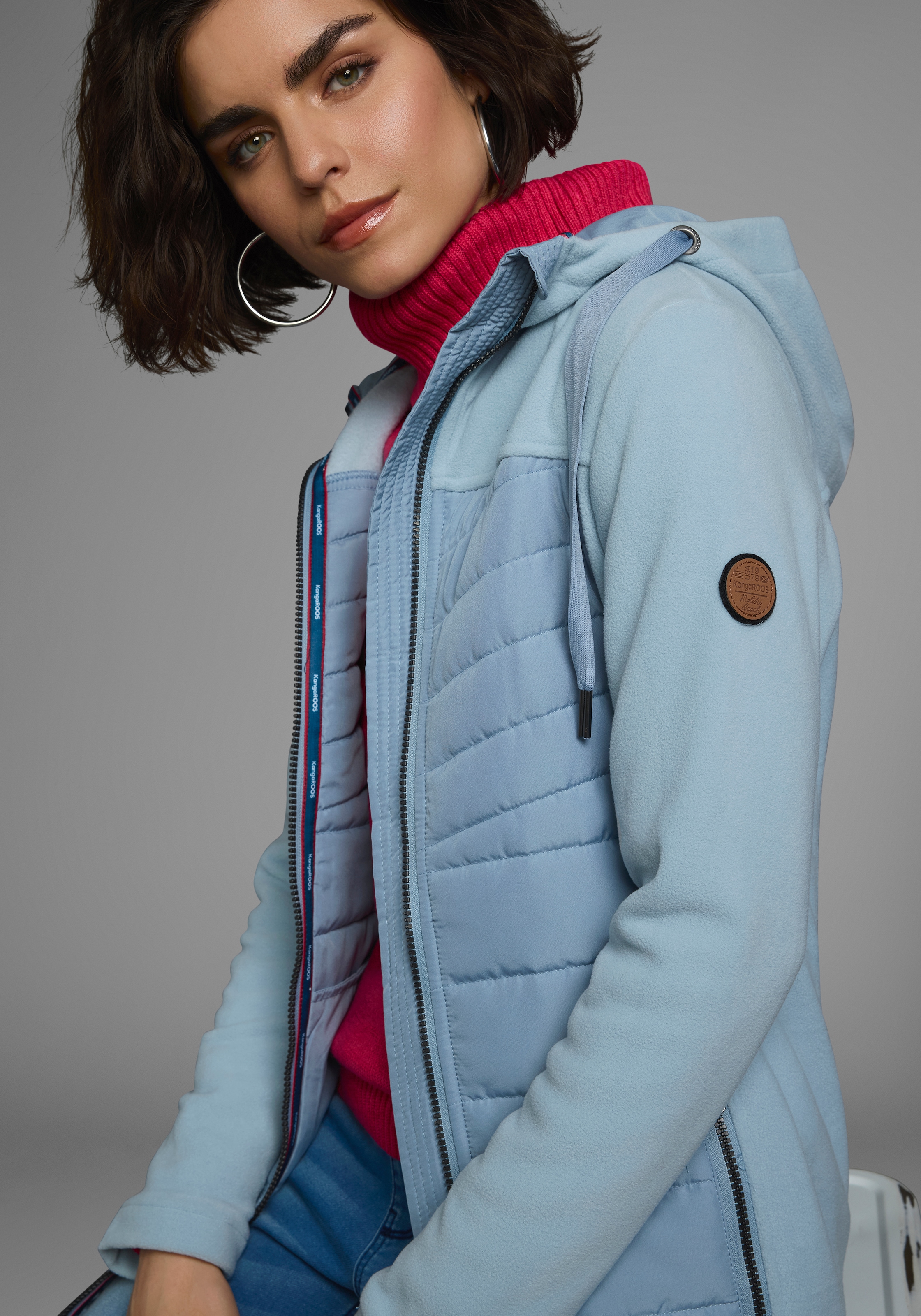 KangaROOS Langjacke, mit Kapuze, Hybridjacke - Fleecejacke mit wattierten Bereichen