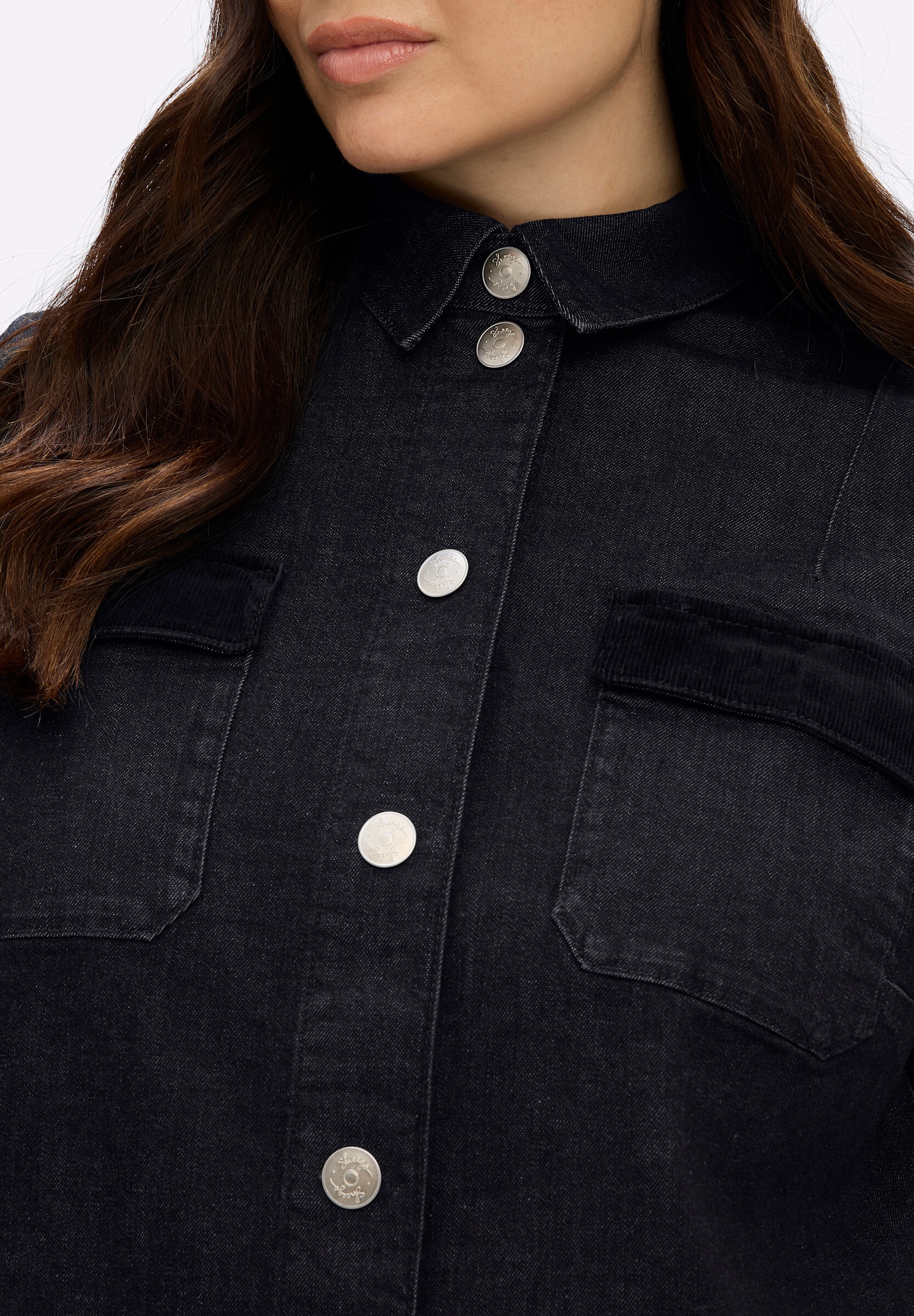 Sheego Jeansbluse »Jeansbluse Jeansbluse mit breitem Ärmelumschlag und Cord-Details«