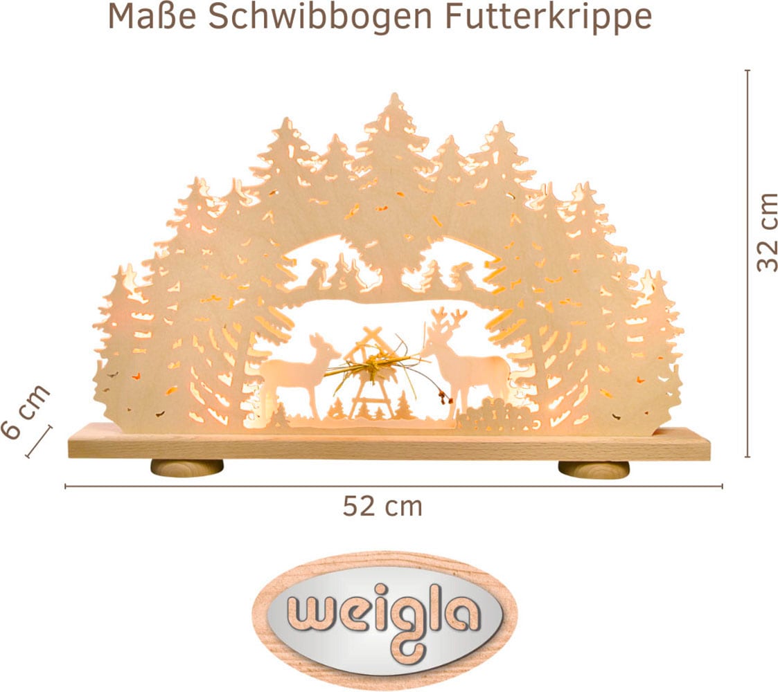 Weigla LED Schwibbogen »Futterkrippe mit echtem Heu, Lichterbogen aus Holz, NATUR«, Erzgebirge garantiert, Weihnachtsdeko Innen, Weihnachtsbeleuchtung