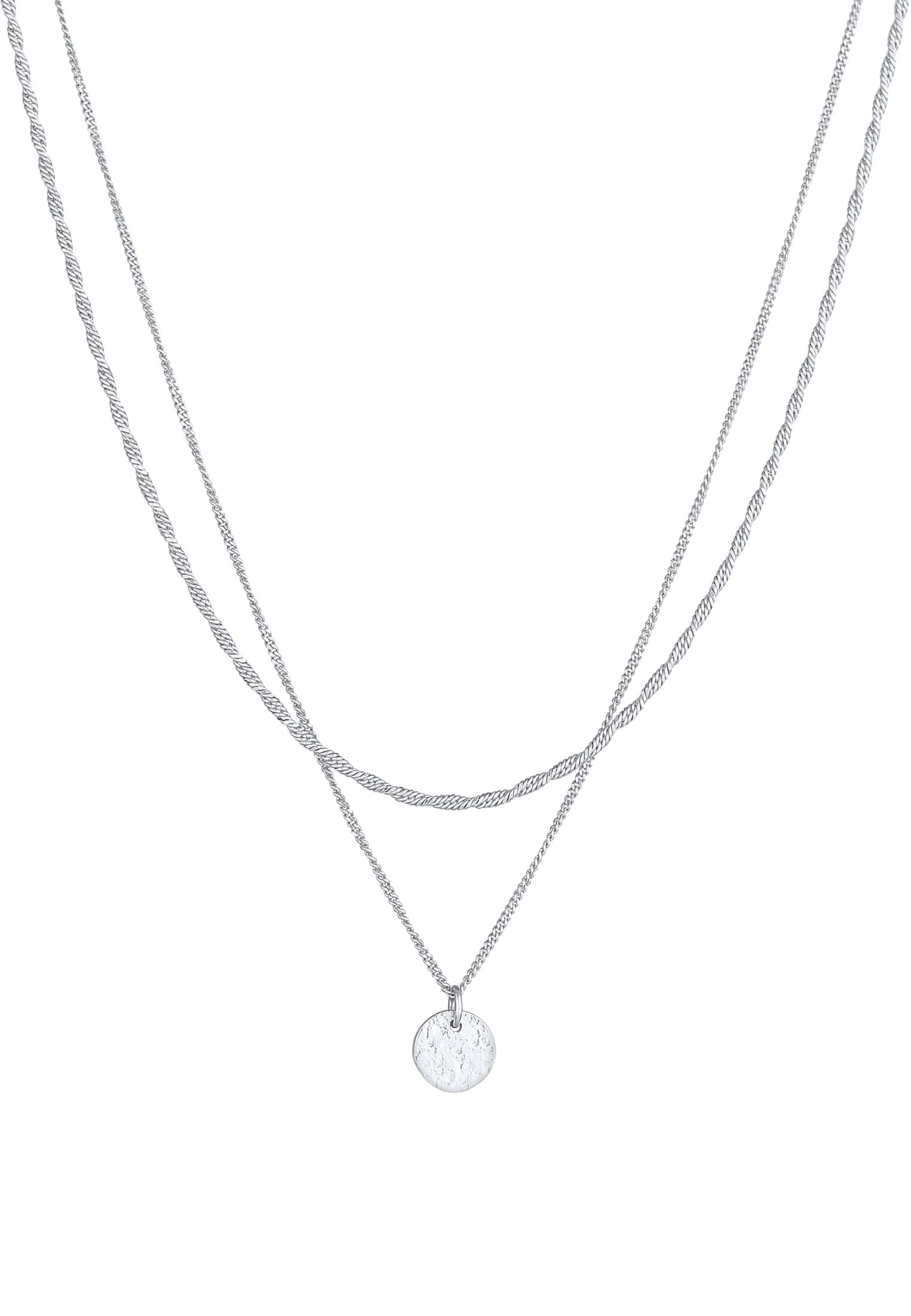 Elli Premium Silberkette »Halskette Layer Kordel Panzerkette Plättchen 925er Silber«