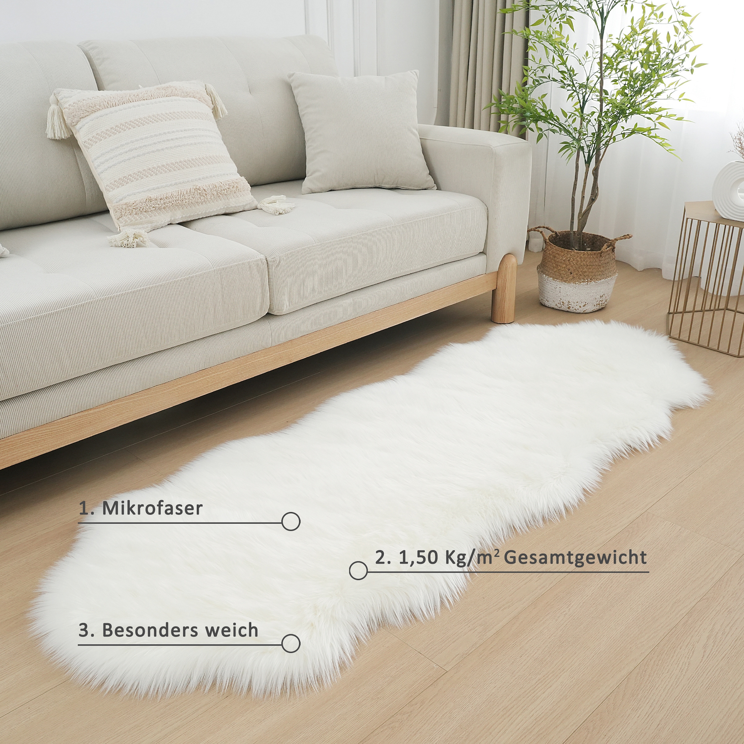 Home affaire Fellteppich »Dena Teppiche, Fellform, waschbar«, fellförmig, 60 mm Höhe, Kunstfell, weich, Uni-Farben, Wohnzimmer, Schlafzimmer, Esszimmer