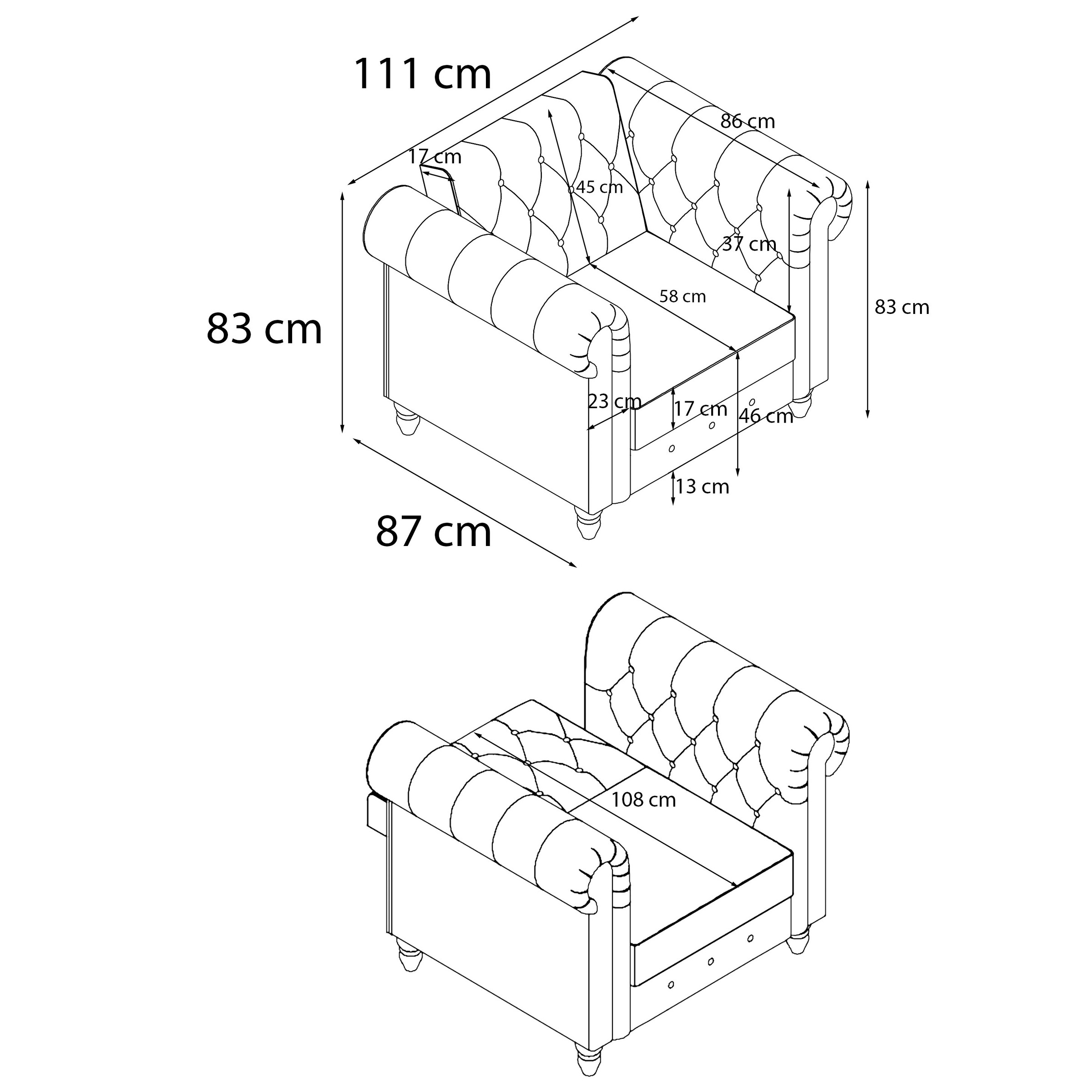 Dorel Home Chesterfield-Sessel »Felix«, mit Rückenlehne 3-fach verstellbar, Beine Massivholz, Sitzhöhe 46 cm