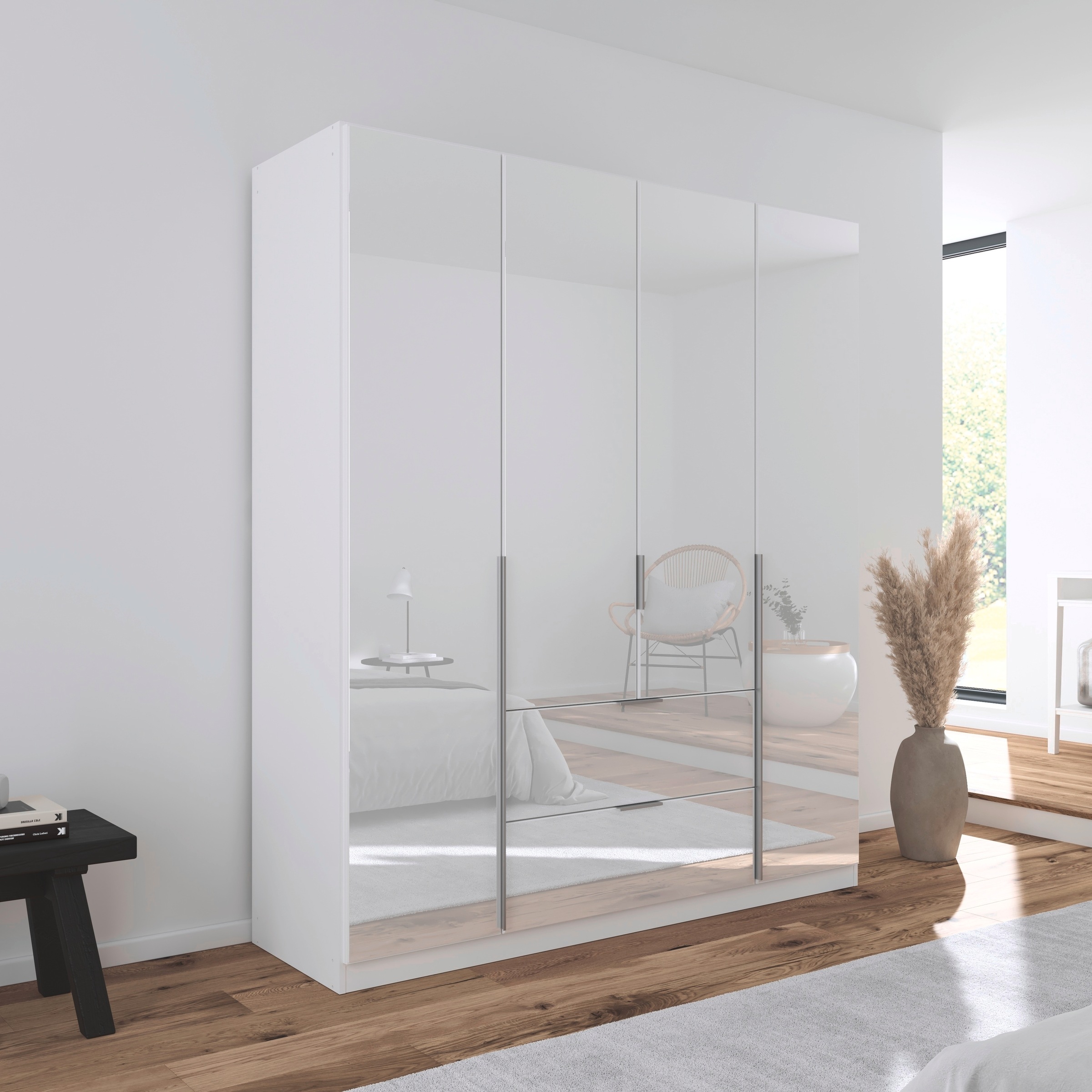 rauch Drehtürenschrank »Kleiderschrank Kleiderschränke Schrank Garderobe AGORDO mit Glasfront«, (in zwei Griff-Farben, Breiten 91-360 cm), mit Außenschubkästen, in 7 Breiten und 2 Höhen MADE IN GERMANY