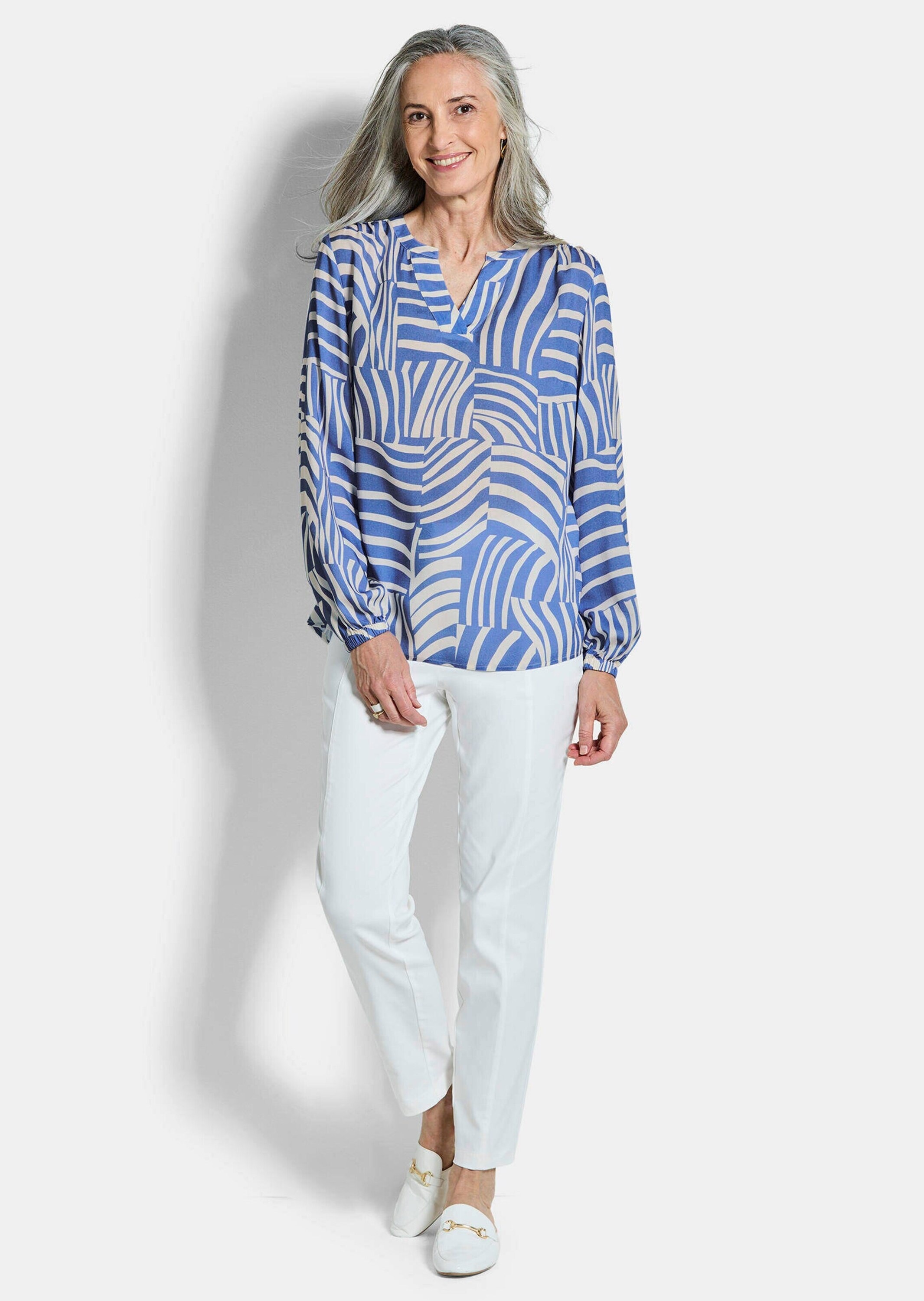 GOLDNER Schlupfbluse »Grafische Viskosebluse mit Schlitz« Gummibündchen am Armabschluss