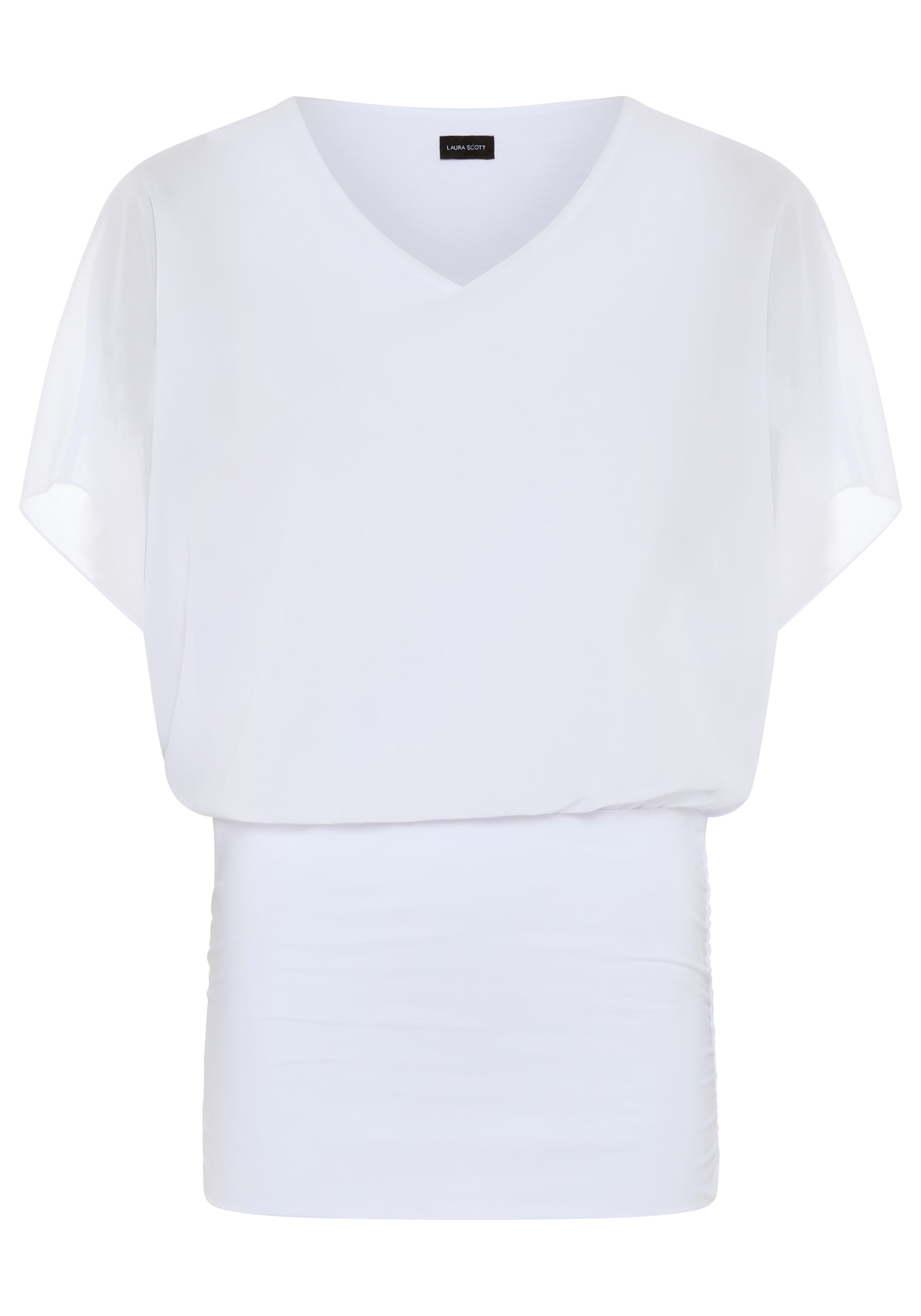 Laura Scott Chiffonbluse figurenbetont, hüftbedeckende Länge, V-Ausschnitt, unifarben