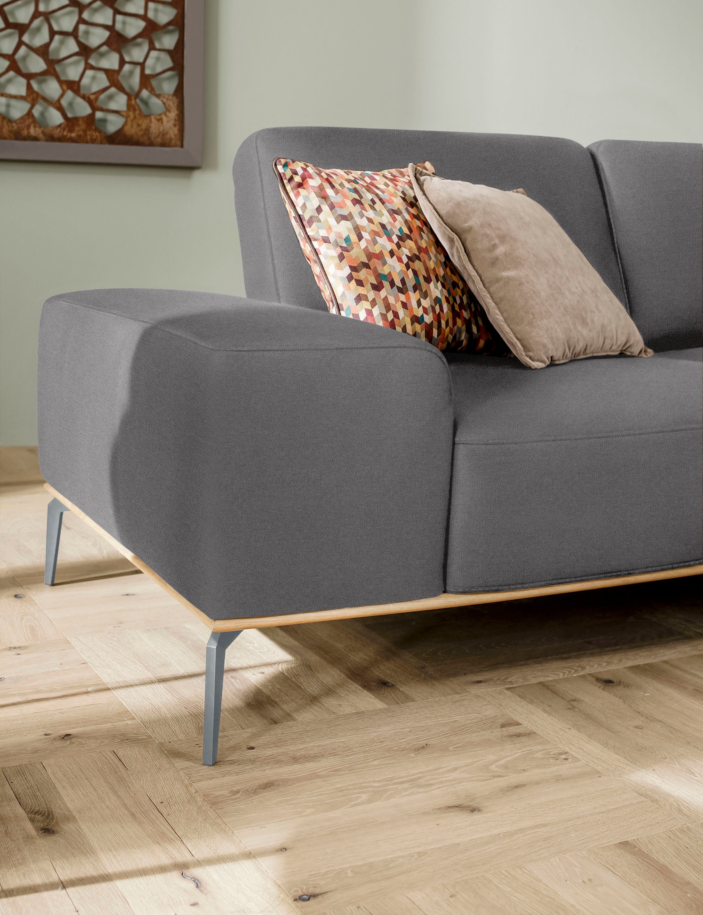 W.SCHILLIG Ecksofa »run, Designsofa mit tollem Sitzkomfort, bequem, L-Form«, mit elegantem Holzsockel, Füße in Silber matt, Breite 299 cm