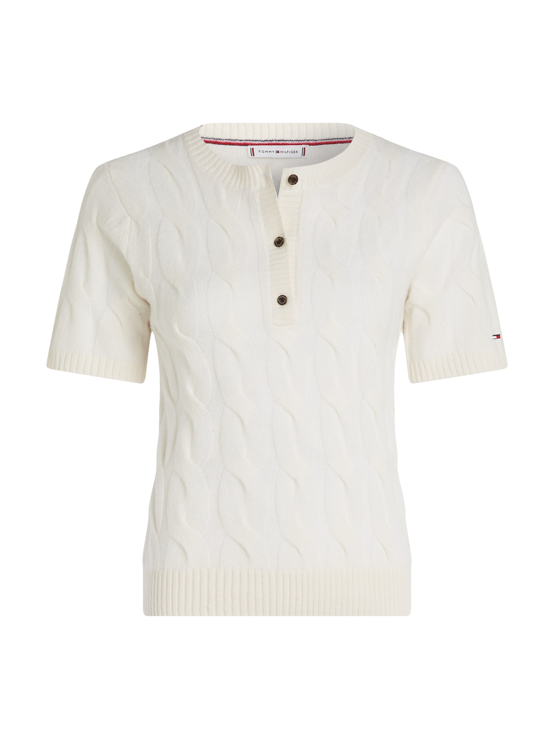 Tommy Hilfiger Strickpullover »SOFT WOOL CABLE SS HENLEY«, mit Zopfmuster, Henley