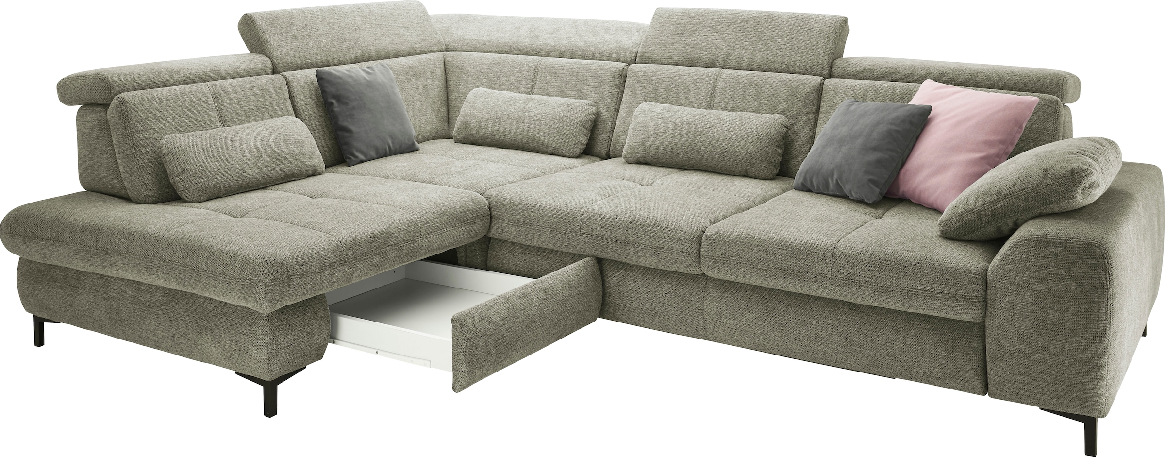 set one by Musterring Ecksofa »SO 3400 Sitzhöhe 47cm oder 49cm, Sitztiefe verstellbar, B/T 317/220 cm«, Kaltschaumpolsterung, Flachgewebe, whlw. mit weiteren Funktionen