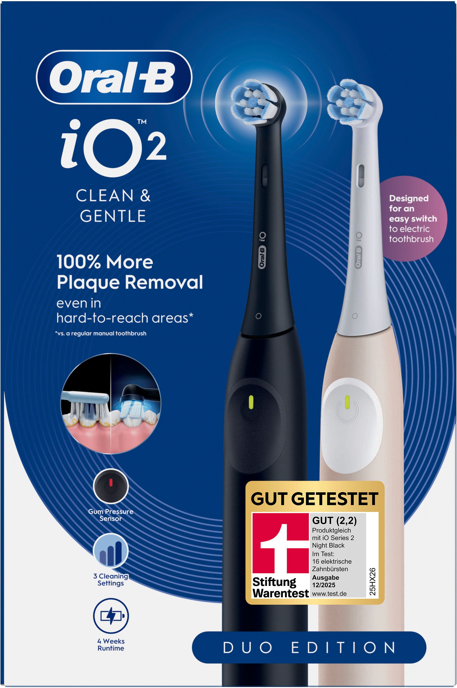 Oral-B Elektrische Zahnbürste »iO Series 2« 2 Stk. Aufsteckbürsten Doppelpack, 2 Aufsteckbürsten, Reise-Etui