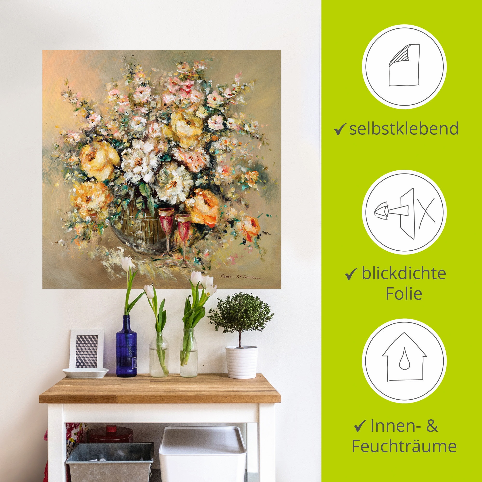 Artland Wandbild »Blumen und Spirituosen«, Blumen, (1 St.), als Leinwandbild, Poster, Wandaufkleber in verschied. Größen