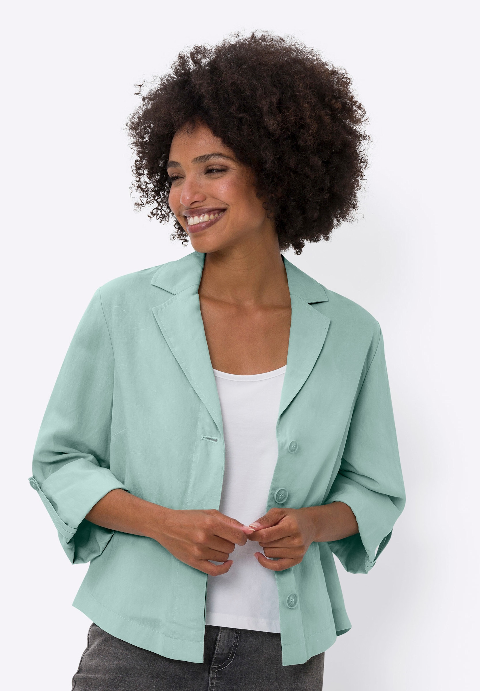 heine Kurzblazer »Blazer Leinenblazer mit Riegel am Langarm«