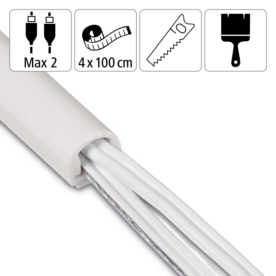 Hama Kabelkanal »Kabelkanal, 4 Stück, 100 x 2,1 x 1 cm, PVC, Weiß«, selbstklebend, halbrund, individuell anpassbar, universell, langwierig