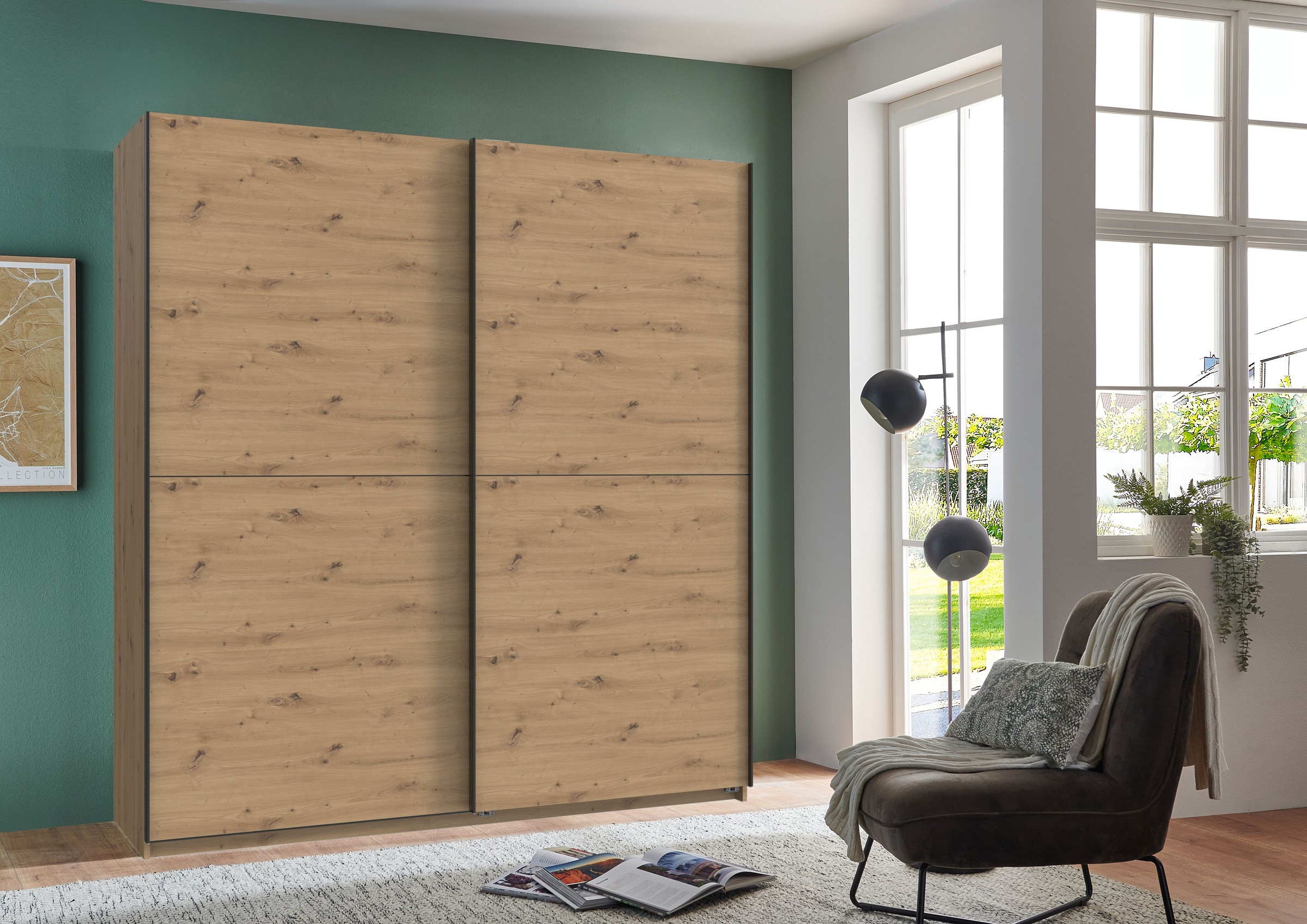 Wimex Kleiderschrank »Mugano, B/T/H 135 oder 180/65/198cm, Made in Germany«, (wähle Deine Ausstattung: Basic oder Premium!), 2 Schwebetüren mit oder ohne Spiegel, Metallgriffe