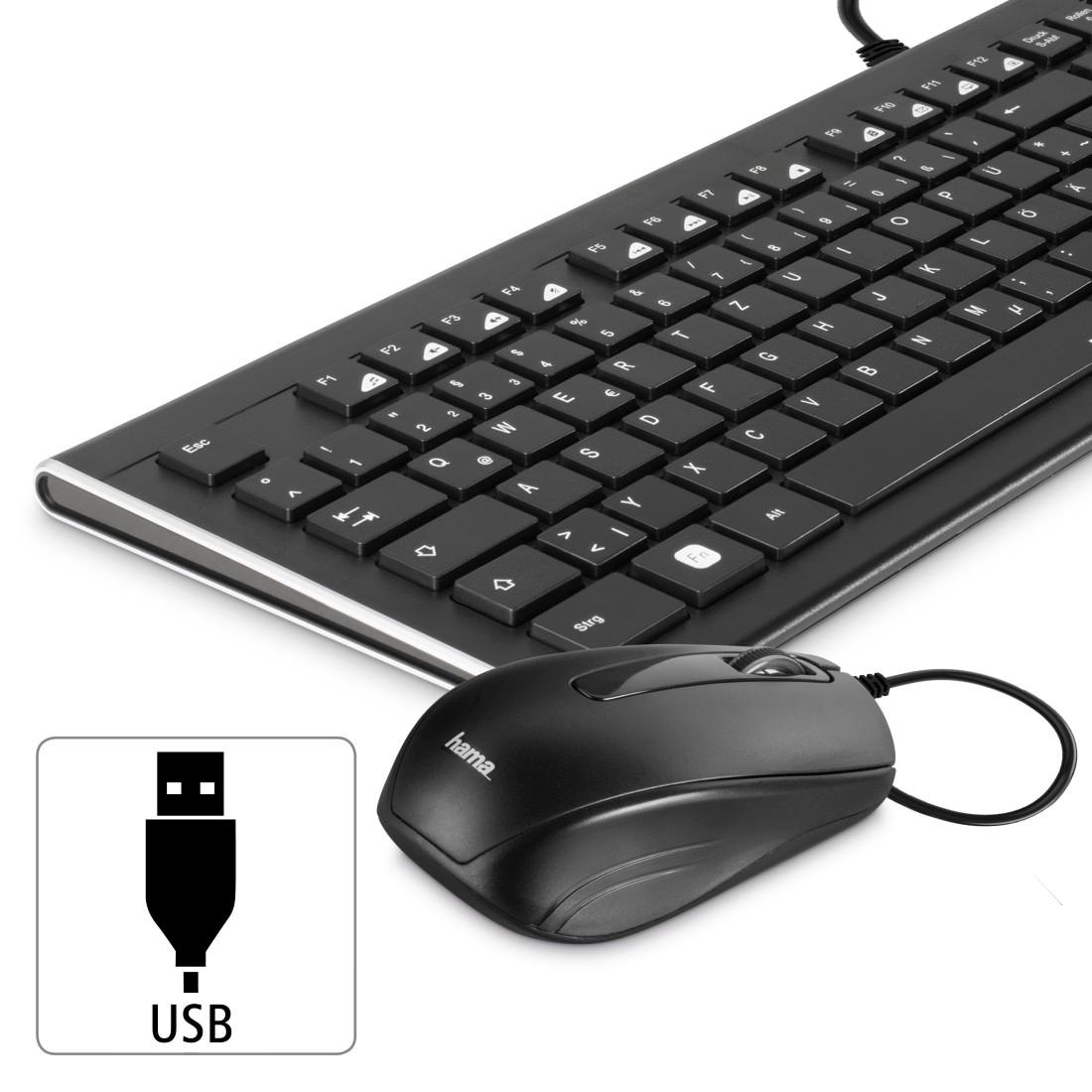Hama Tastatur- und Maus-Set »Tastatur-/Maus-Set Cortino kabelgebunden Schwarz USB-A-Stecker«