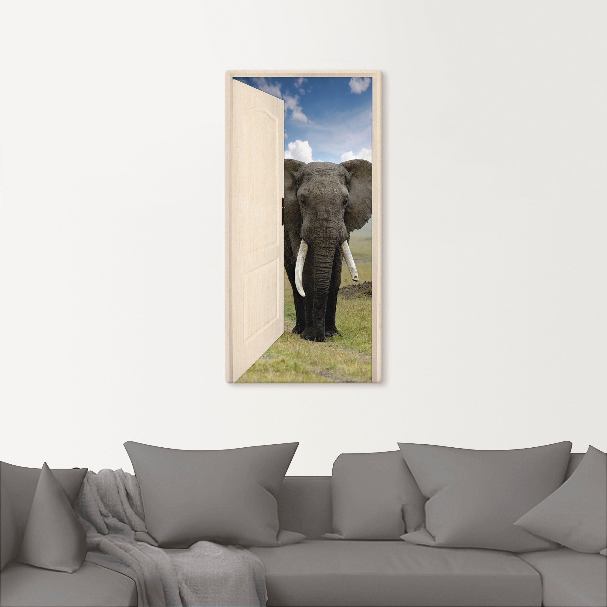 Artland Wandbild auf Alubild, Türe bei in (1 weiße Größen Elefant«, OTTO Leinwandbild, St.), mit Poster Wandaufkleber »Offene online versch. Wildtiere, Blick oder als