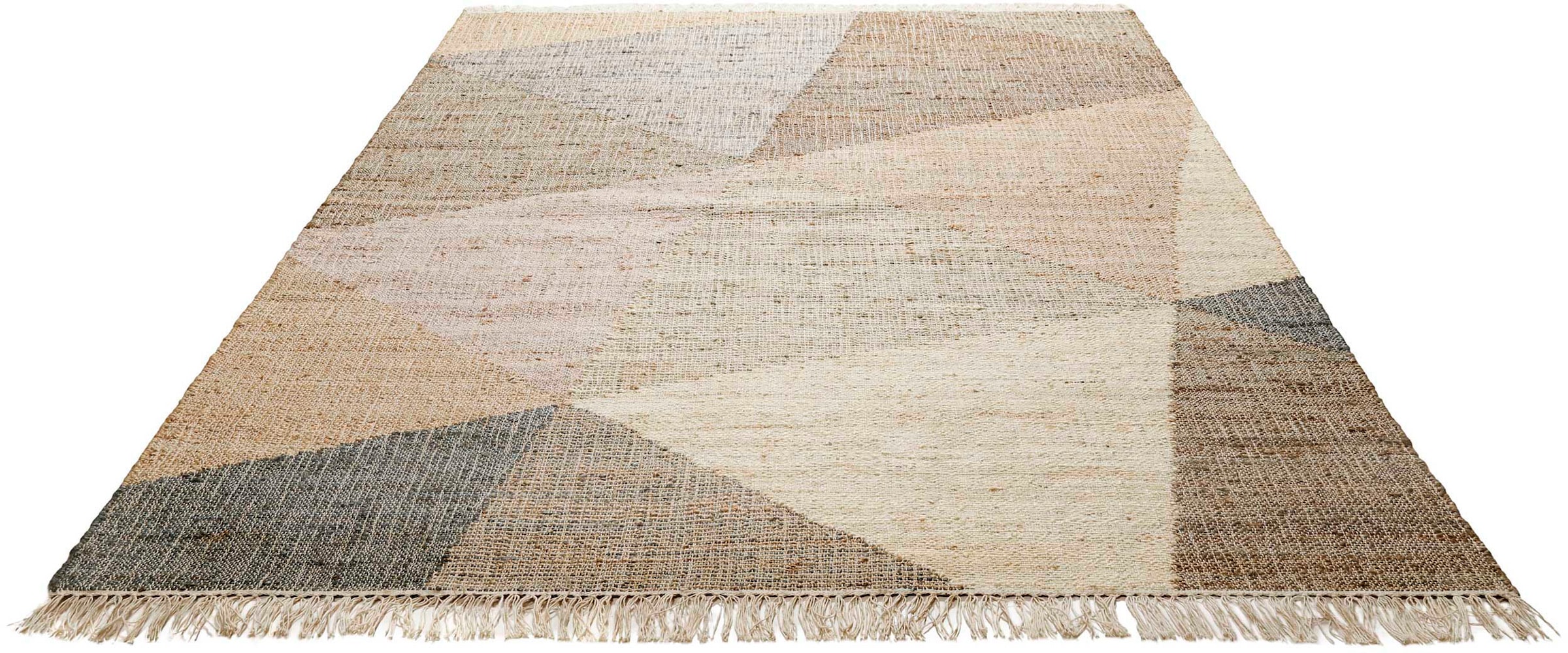 Green Looop Teppich »Vincent GL-82111«, rechteckig, 4 mm Höhe, Naturfaser Teppich aus 80% Jute 20% Baumwolle, mit Fransen, Wohnzimmer