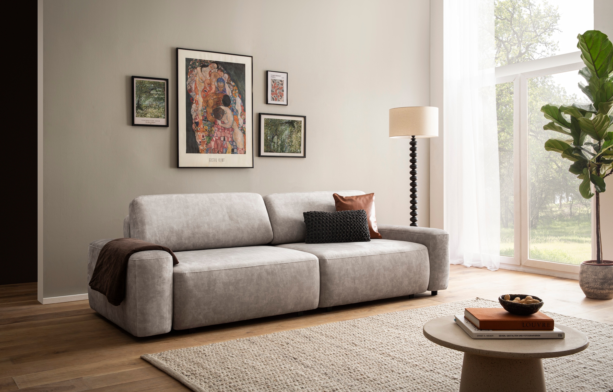 INOSIGN 3-Sitzer »TORGE (257cm), Sofa,Schlafsofa in Cord, Samtvelours, Struktur fein«, rundes Design, Schlaffunktion u. Bettkasten, Liegefläche: 135/200 cm