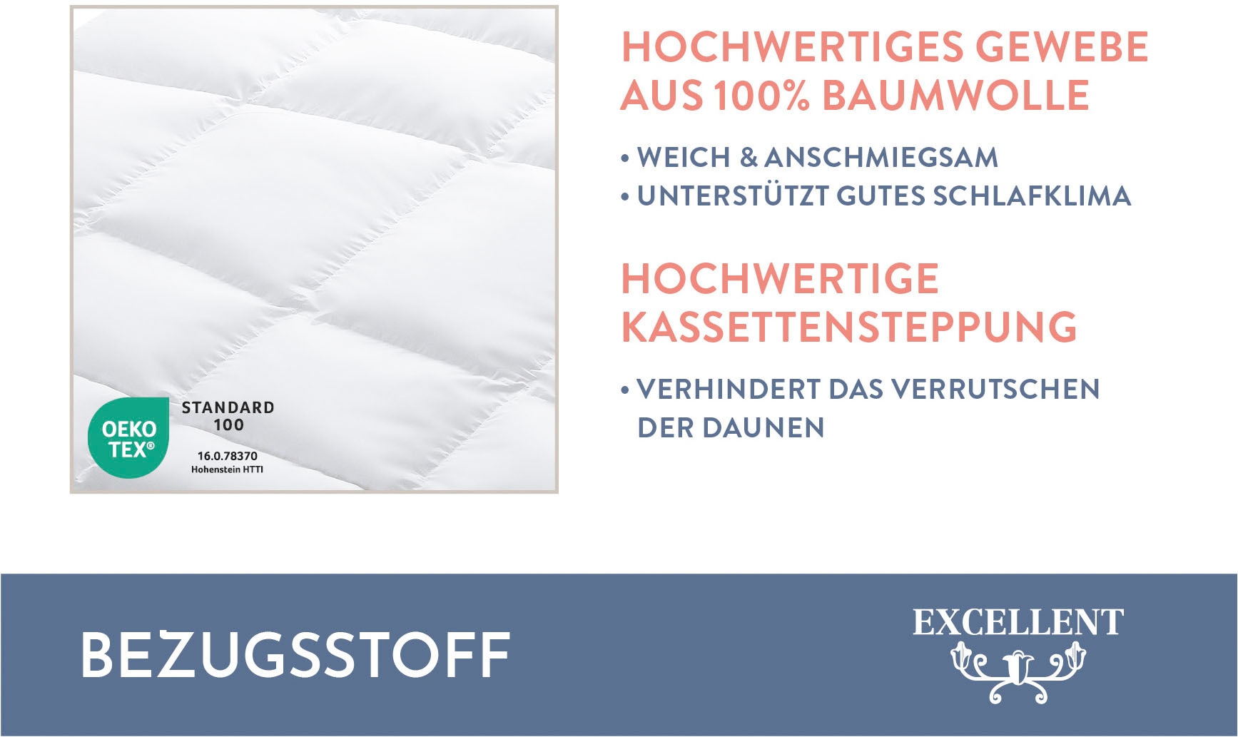 Excellent Daunenbettdecke »VENEDIG, Bettdecken für Sommer und Winter, Decke«, extrawarm, Füllung 90% Daunen, 10% Federn, Bezug 100% Baumwolle, (1 St.), Bettdecke 135x200 cm, 155x220cm und weitere Größen, Made in Germany