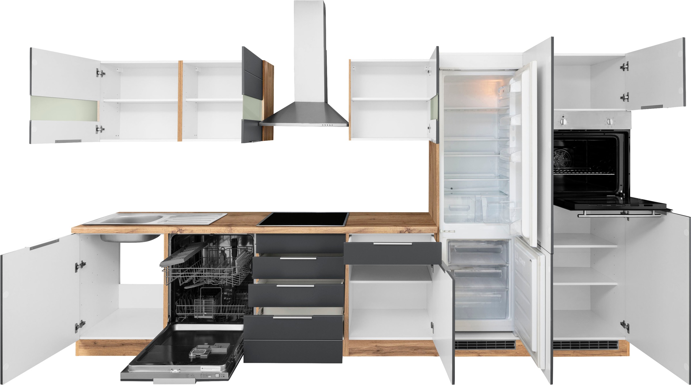 KOCHSTATION Küchenzeile »KS-Luhe« 360 cm breit, wahlweise mit oder ohne E-Geräten, gefräste MDF-Fronten