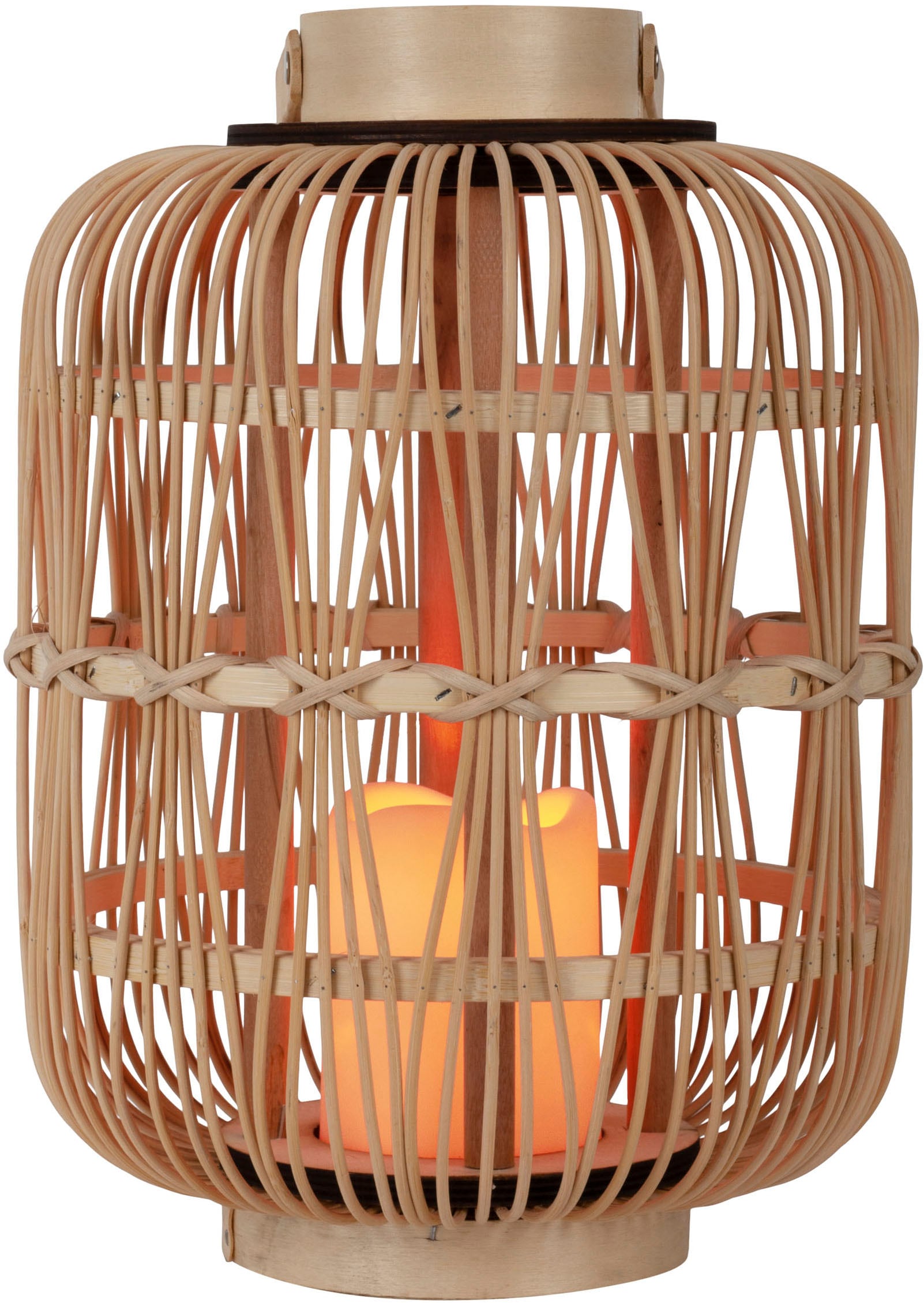 näve LED Dekolicht »Korbinian« 1 Stk. Warmweiß Rattankorb natur mit Griff inkl. 1x LED-Kerze warmweiß, Timer, IP20