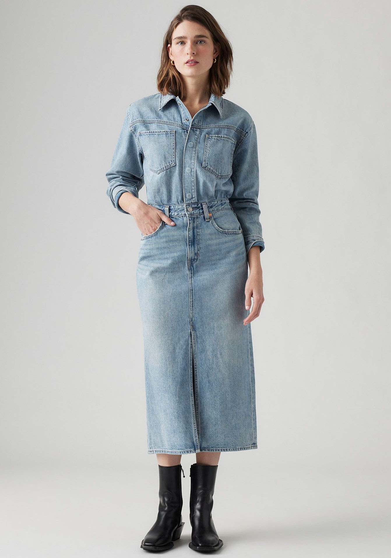 Levi's® Jeanskleid »WESTERN DENIM MID«, Denim-Midi-Hemdkleid
