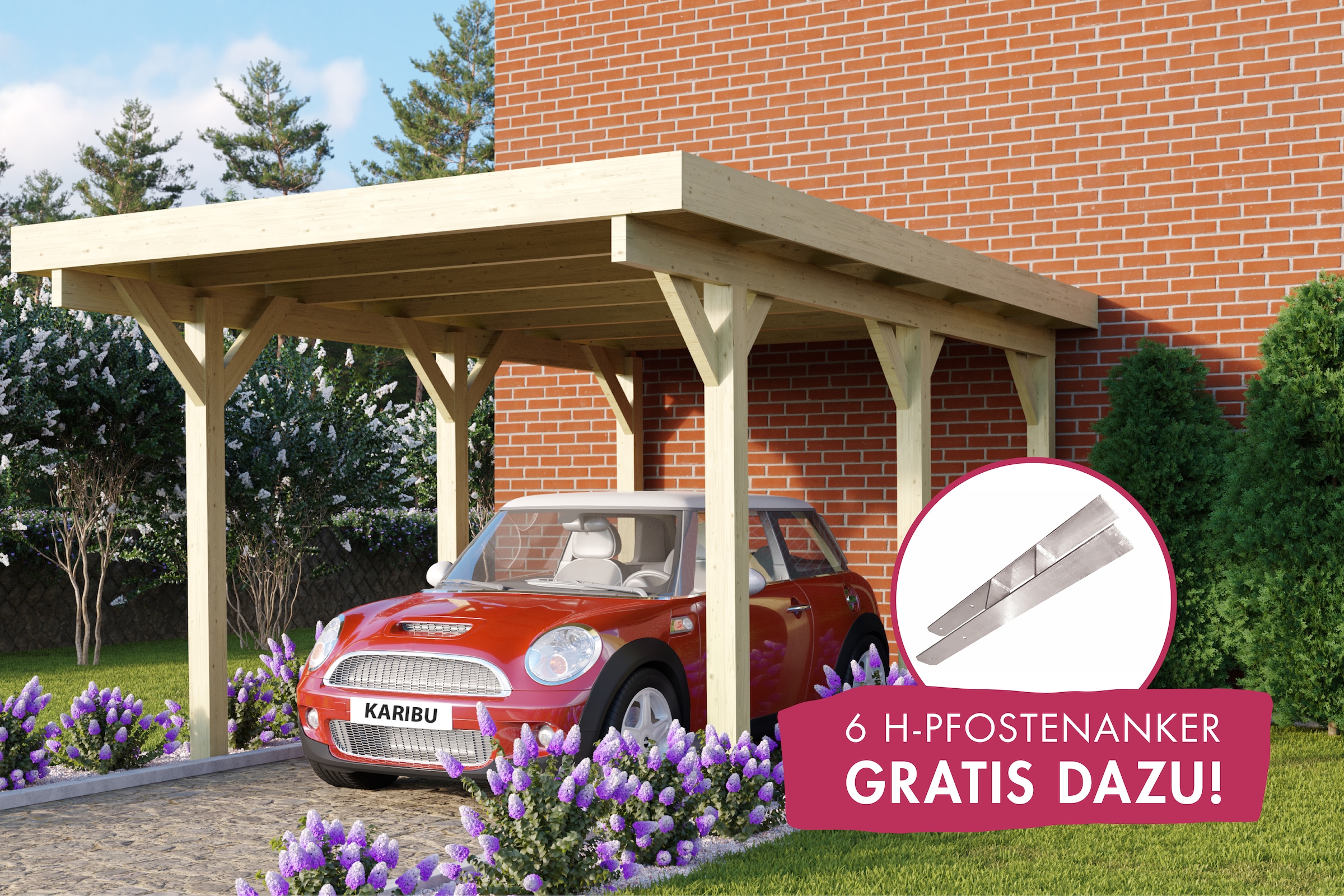 Einzelcarport »Classic 1«, Holz, 250 cm, braun