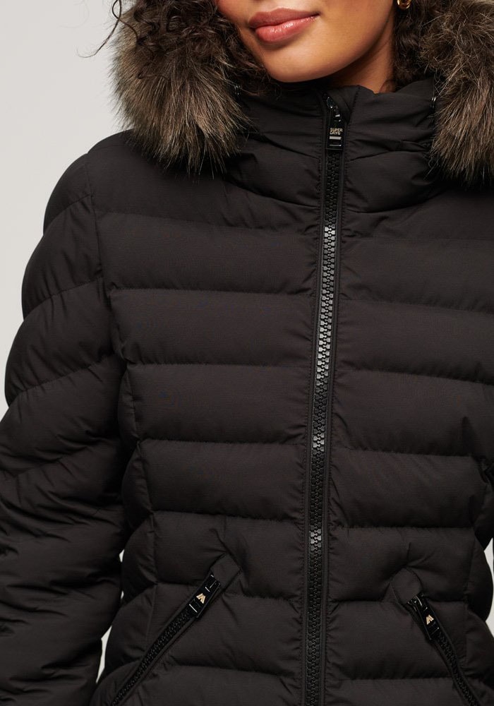Superdry Steppjacke »FUJI FAUX FUR HOOD MID LENGTH«, mit Kapuze