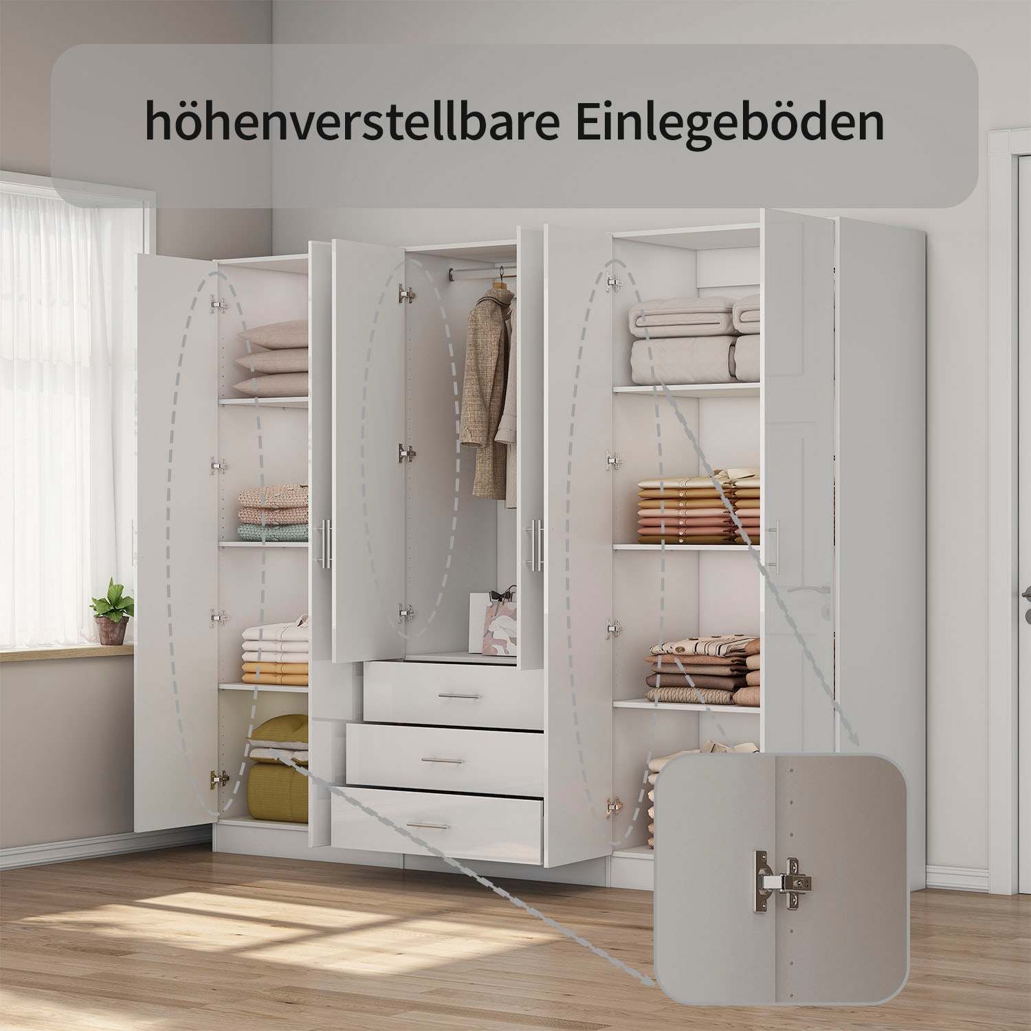 OTTO home Kleiderschrank »Trento Schlafzimmerschrank Garderobe hochglanz Bestseller« Schrank mit 6 Türen und 3 Schubladen, höchglänzende Fronten