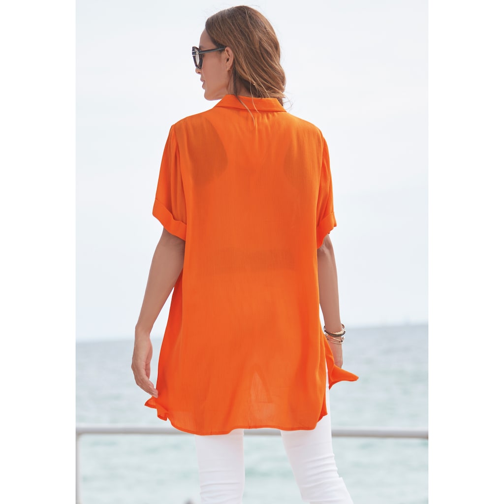 LASCANA Longbluse, mit Knopfleiste, Kurzarmbluse, Blusenkleid, sommerlich