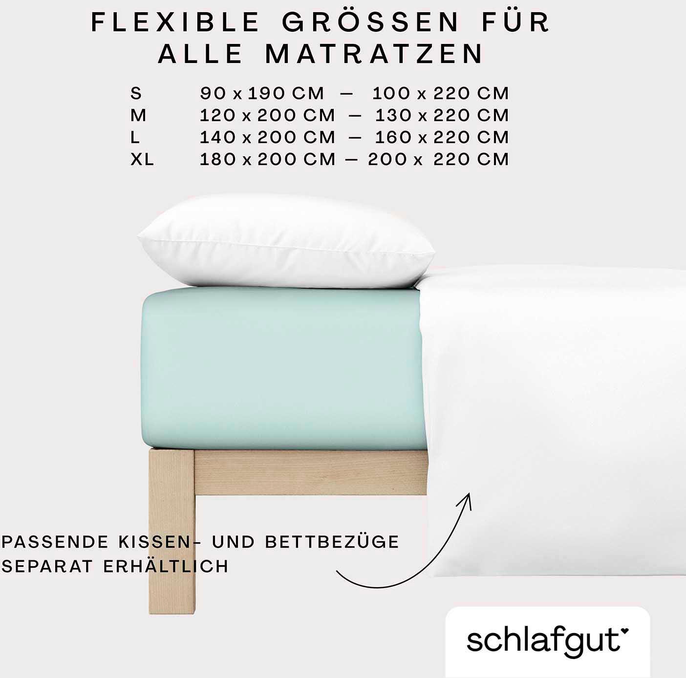 Schlafgut Spannbettlaken »PURE Bio-Baumwolle mit Elasthan, dehnbar blickdicht, straff, Bettlaken« PREMIUM Laken für Matratzen bis 30cm Höhe, in 90x200, 140x200, 180x200
