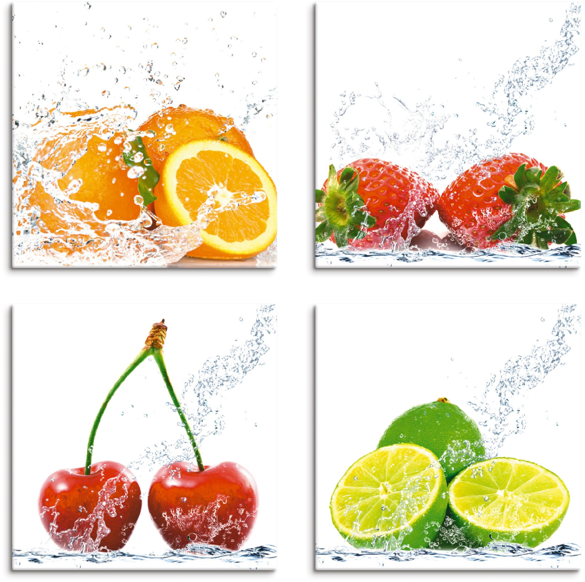 Artland Leinwandbild »Früchte mit Spritzwasser«, Lebensmittel, (4 St.)