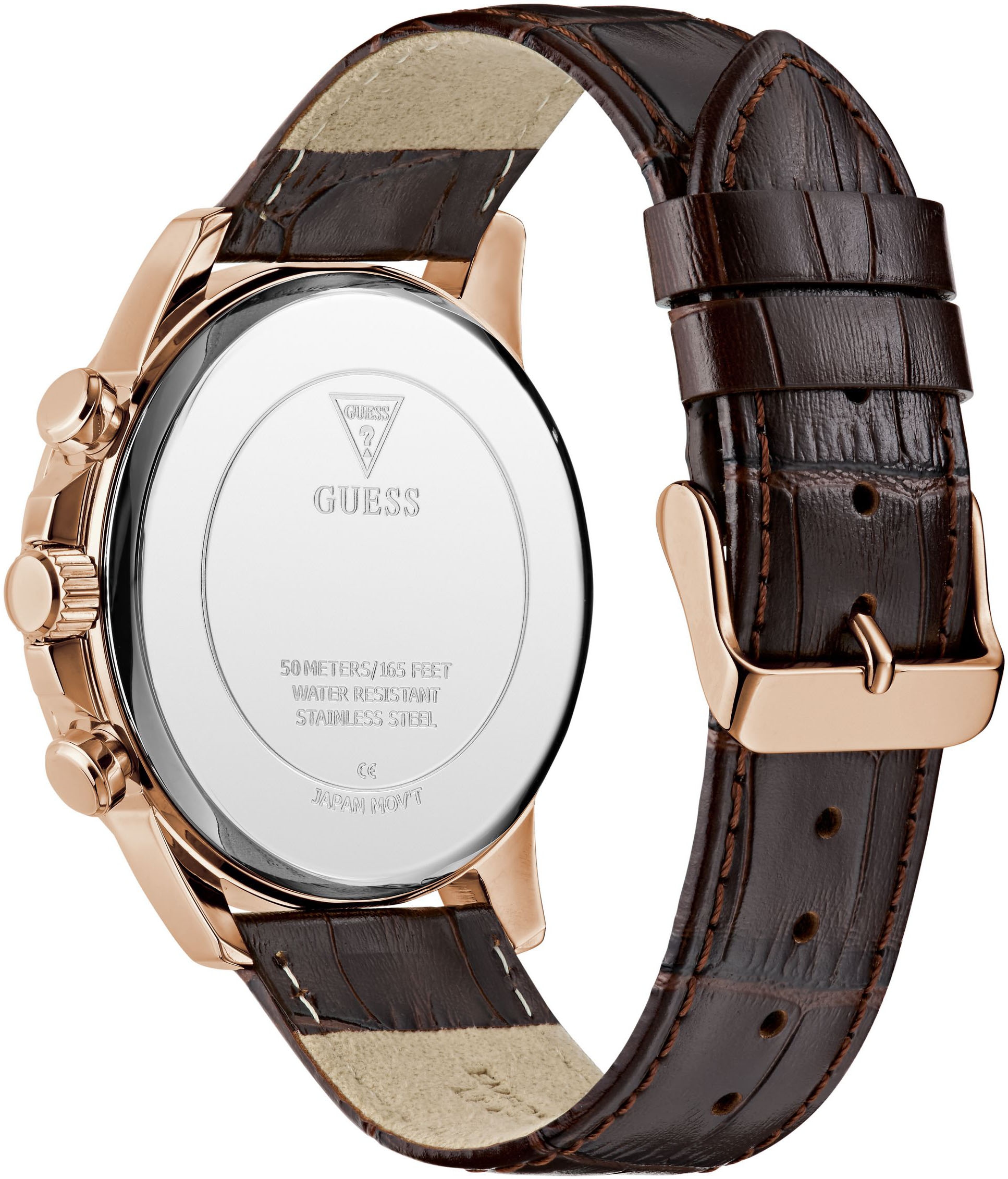 Guess Multifunktionsuhr »WALKER« Quarzuhr, Armbanduhr, Herrenuhr, Datum, Wochentag, Lederarmband