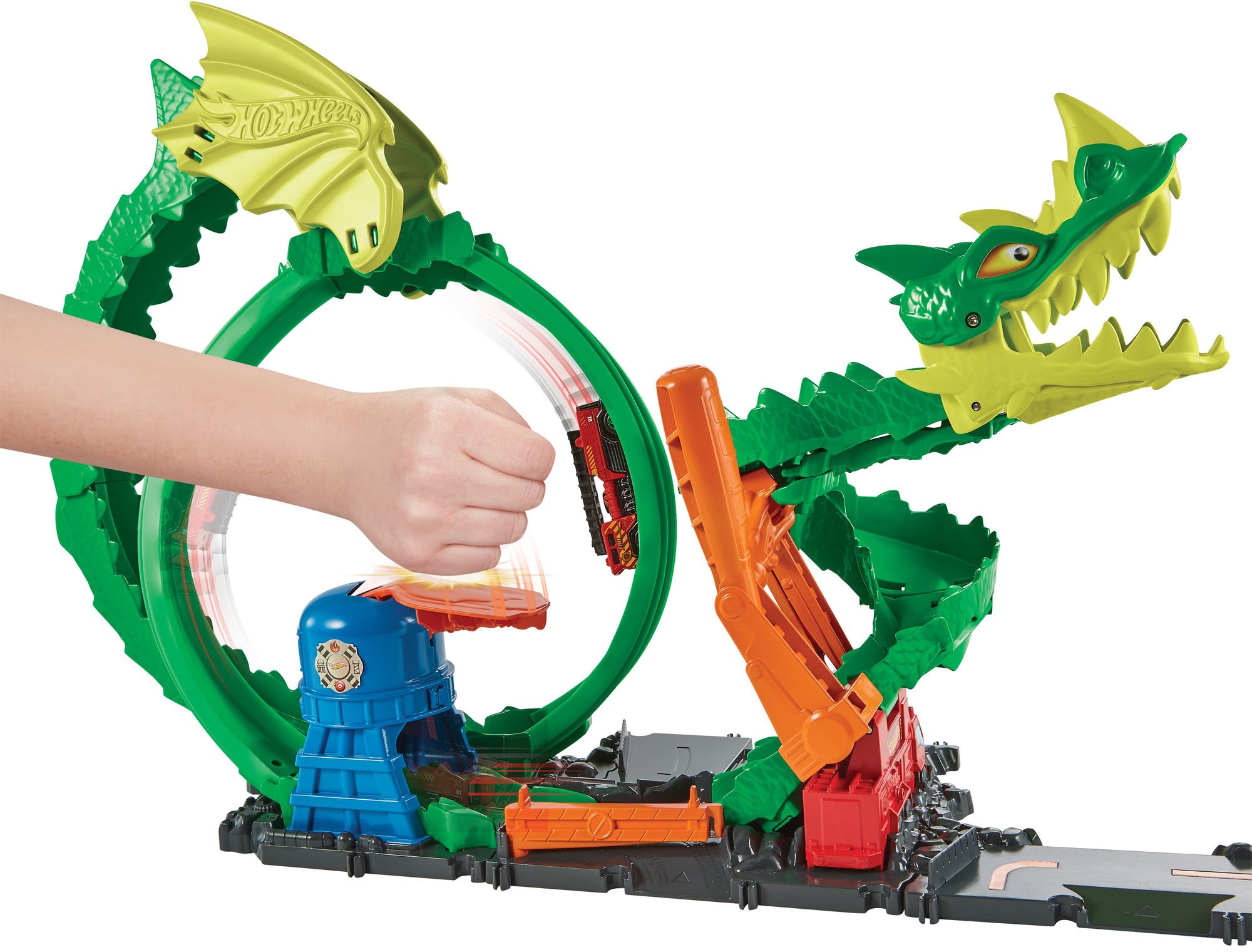 Hot Wheels Autorennbahn »City Drachen-Angriff Looping Set«, inklusive 1 Spielzeugauto