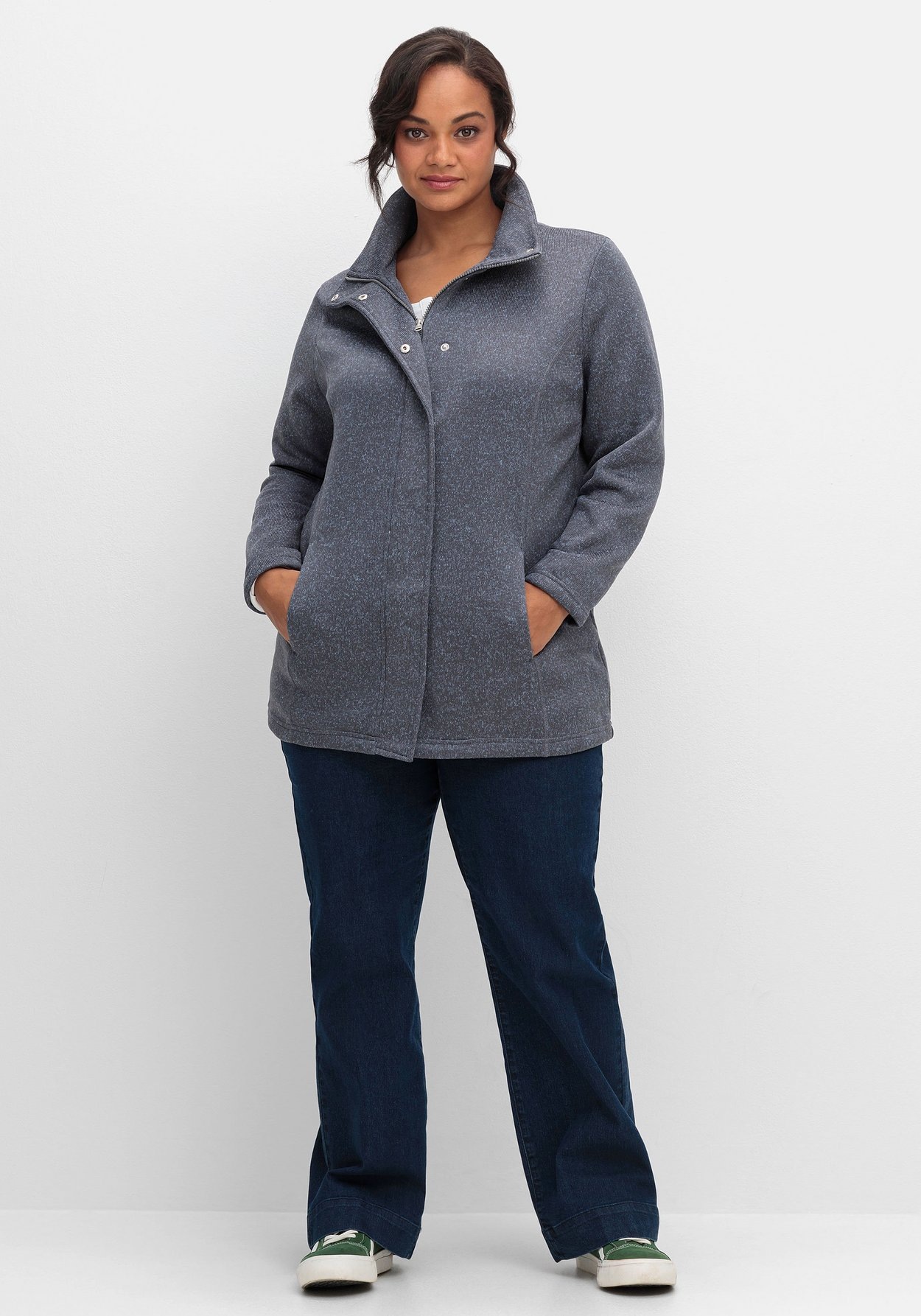 Sheego Fleecejacke »Jacke aus meliertem Strickfleece«