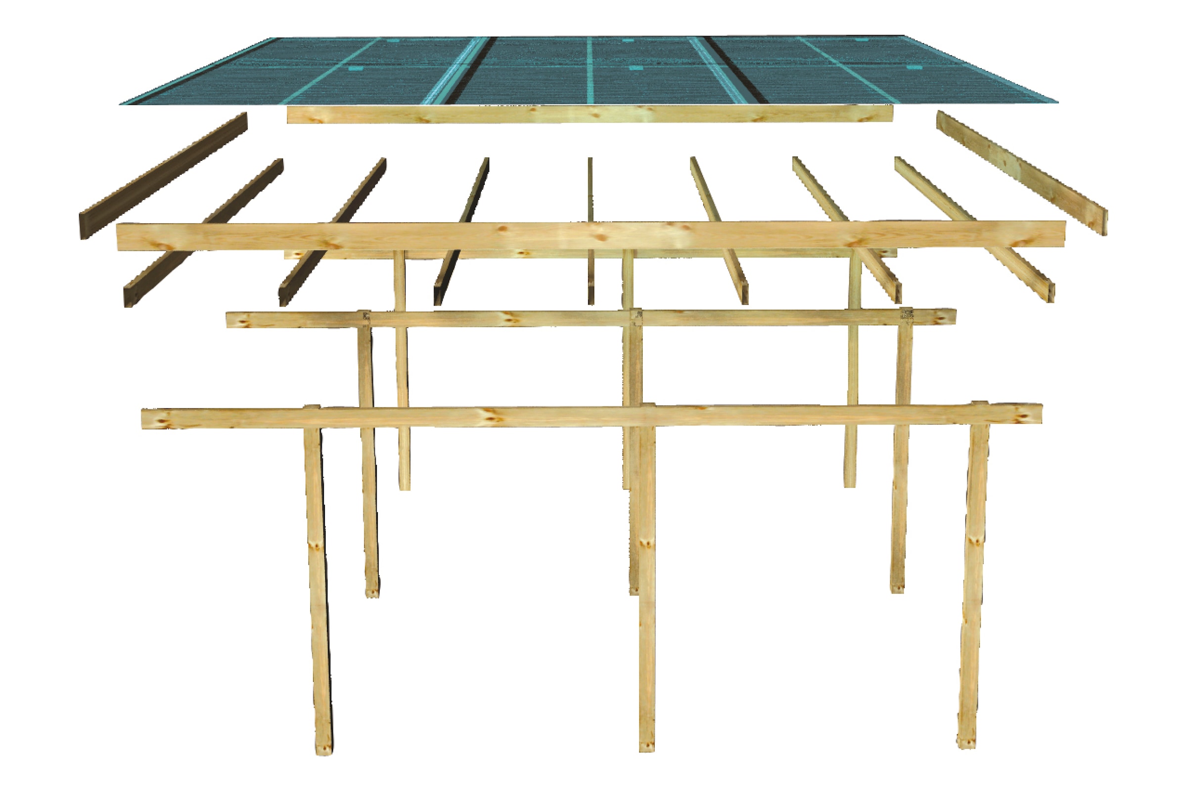 Karibu Doppelcarport »»ECO 2 SET« Variante B, AKTION kdi« Massivholz 509 cm KDI mit integriertem Abstellraum mittel, 1 Seitenwänden und 1 Rückwand