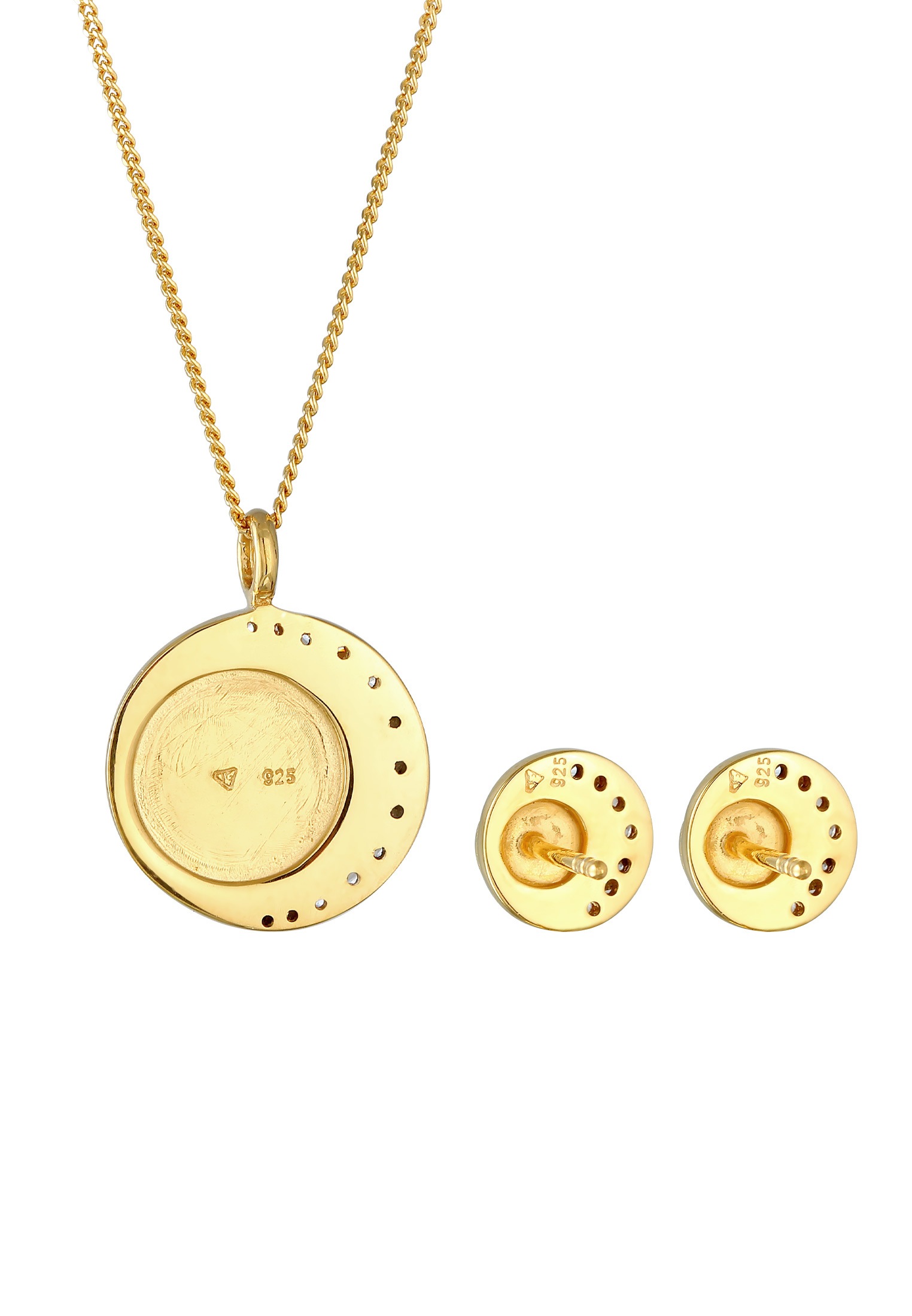 Nenalina Ohrring und Ketten Set »Schmuckset Mond Plättchen Coin Astro Zirkonia 925 Silber«
