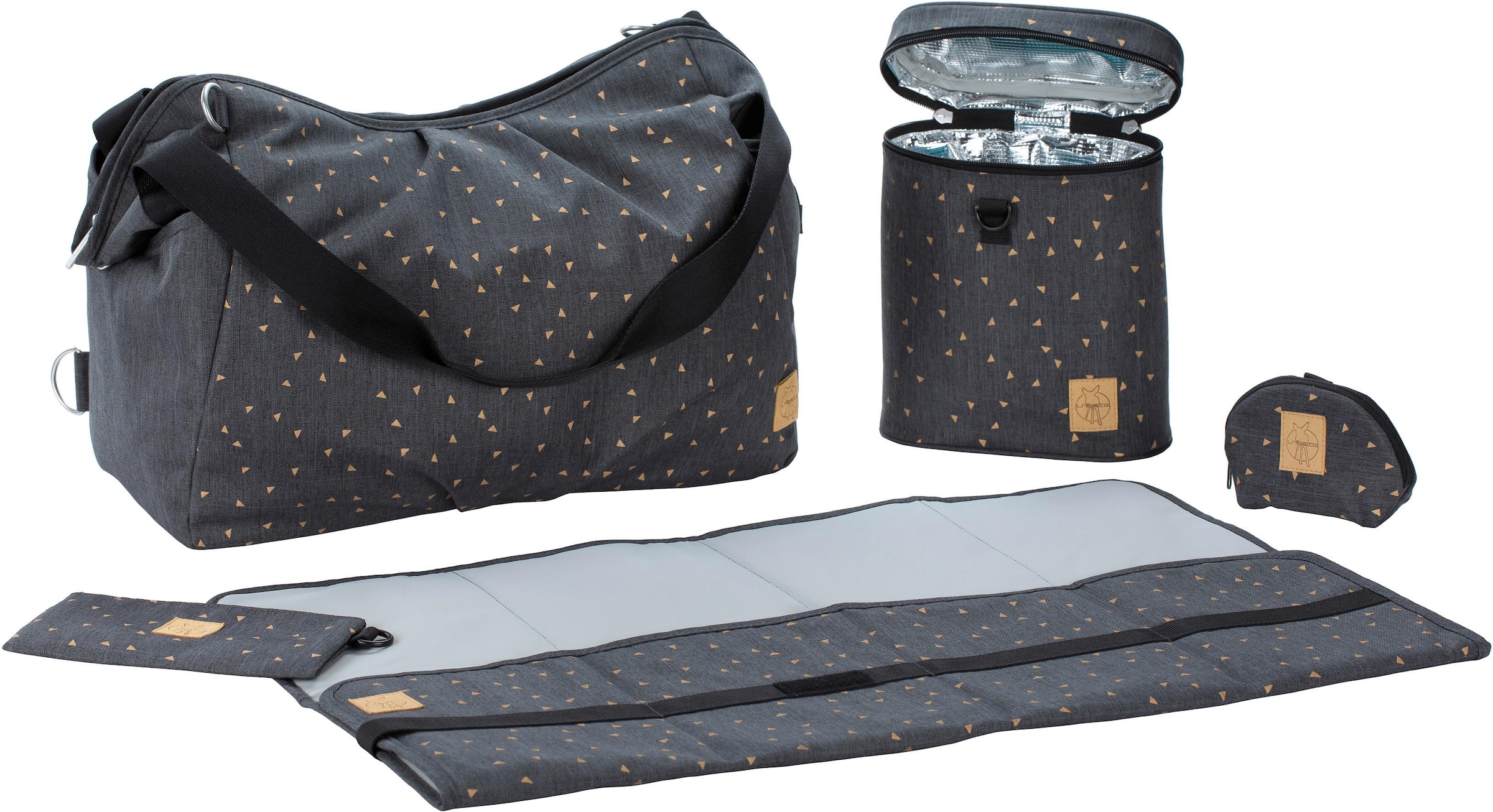 LÄSSIG Wickeltasche »Casual, Twin Bag Triangle, Dark Grey«, mit Rucksackfunktion und Wickelunterlage; PETA-approved vegan