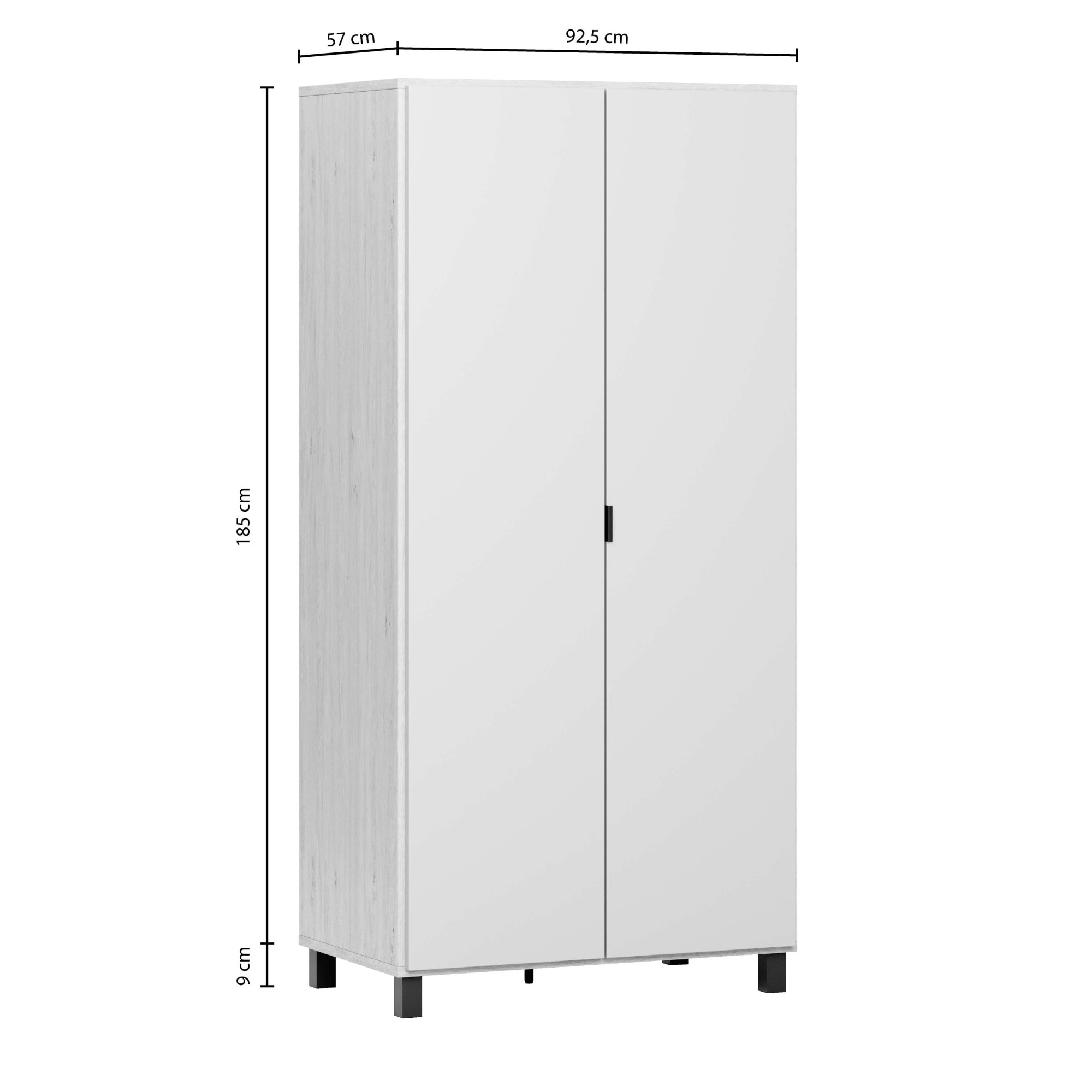 VOX Kleiderschrank »SIMPLE Garderobe, Wäscheschrank mit 5 Einlegeböden und 2 Kleiderstange«, mit 2 Drehtüren und schwarzen Griffen, Maße B/T/H: 92,5/57/189,5 cm