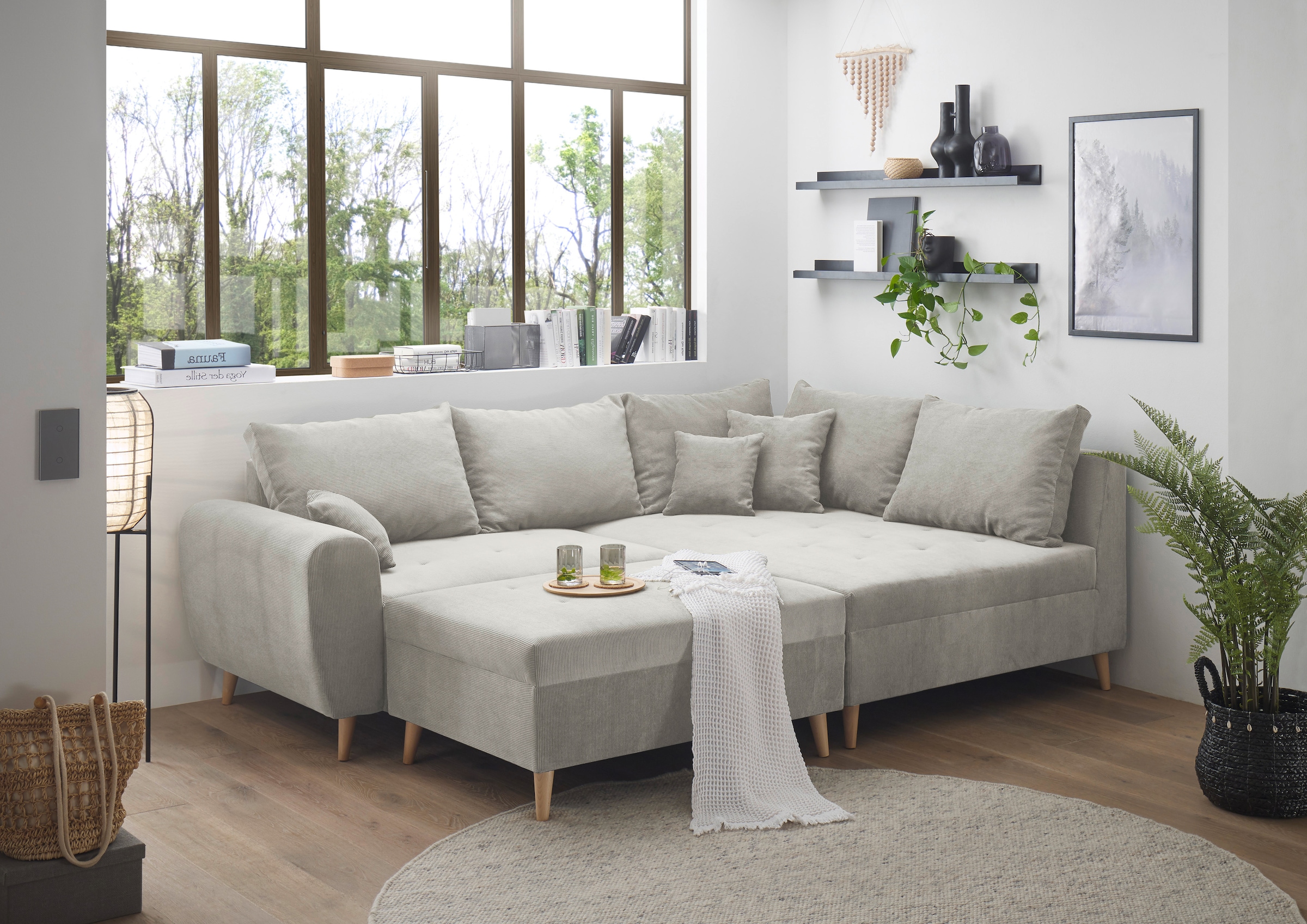 ED EXCITING DESIGN Ecksofa »Calanda L-Form«, mit Hocker & 3 Zierkissen