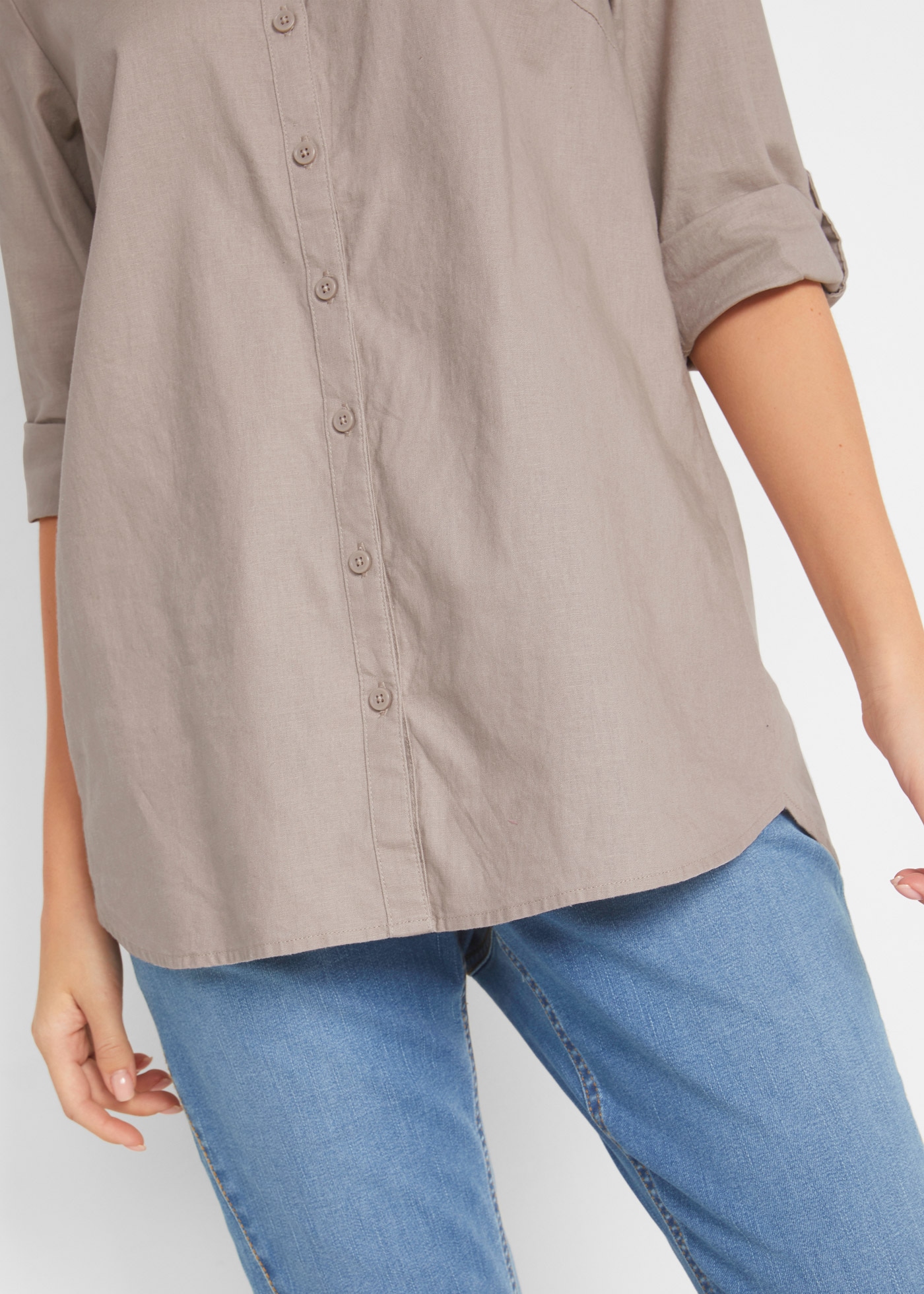 bonprix Langarmbluse »Bluse mit Leinen, 3/4 Arm« Regular Fit, für den Alltag, aus Leinen und Baumwolle