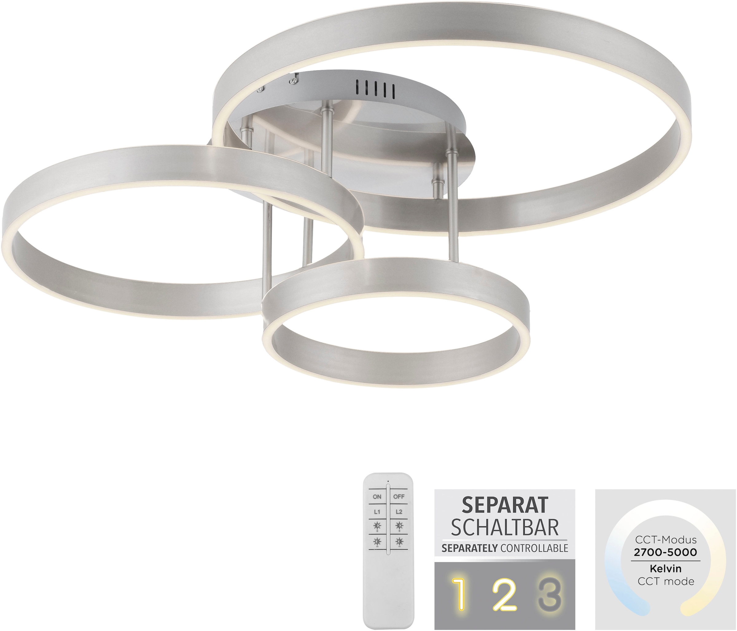 JUST LIGHT Deckenleuchte »LILLUTI« LED-Board 1 Stk. Warmweiß LED, Fernbedienung, Funk inkl., separat steuerbar über FB