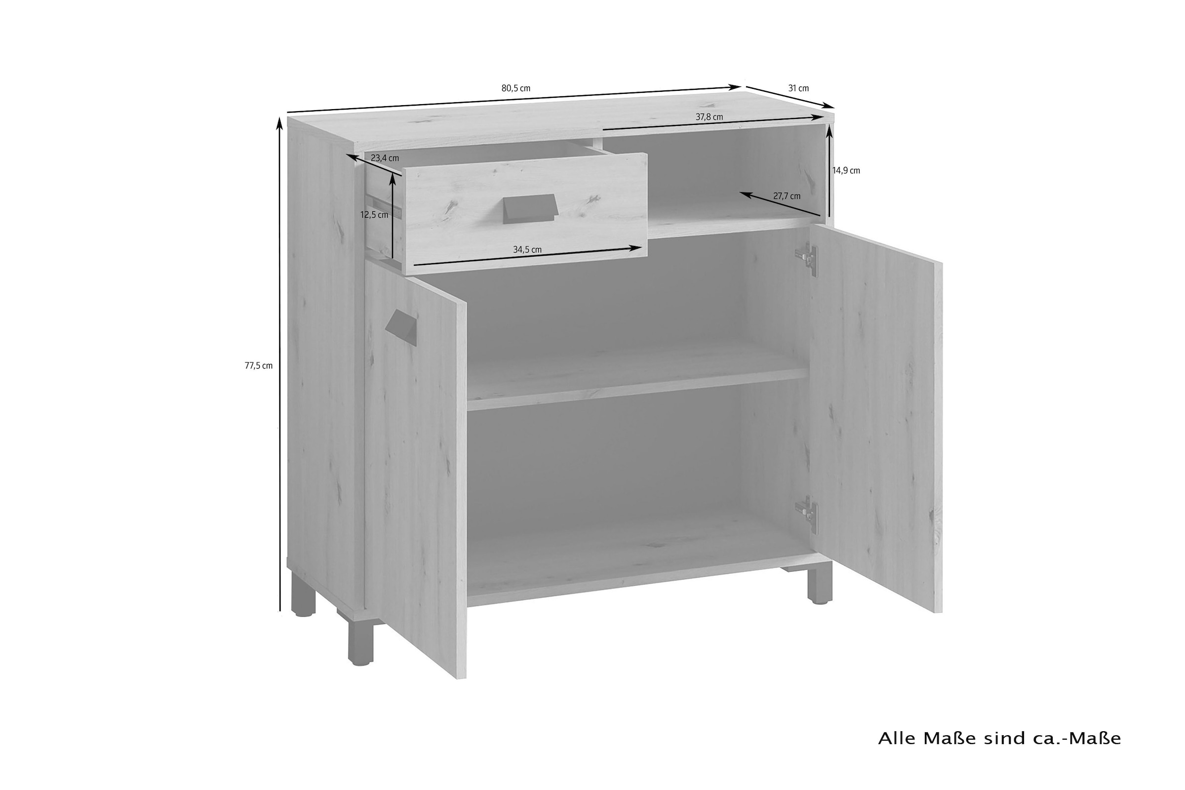 byLIVING Badkommode »Wellness«, 80cm Badezimmer Kommode mit Metallgriffen und viel Stauraum