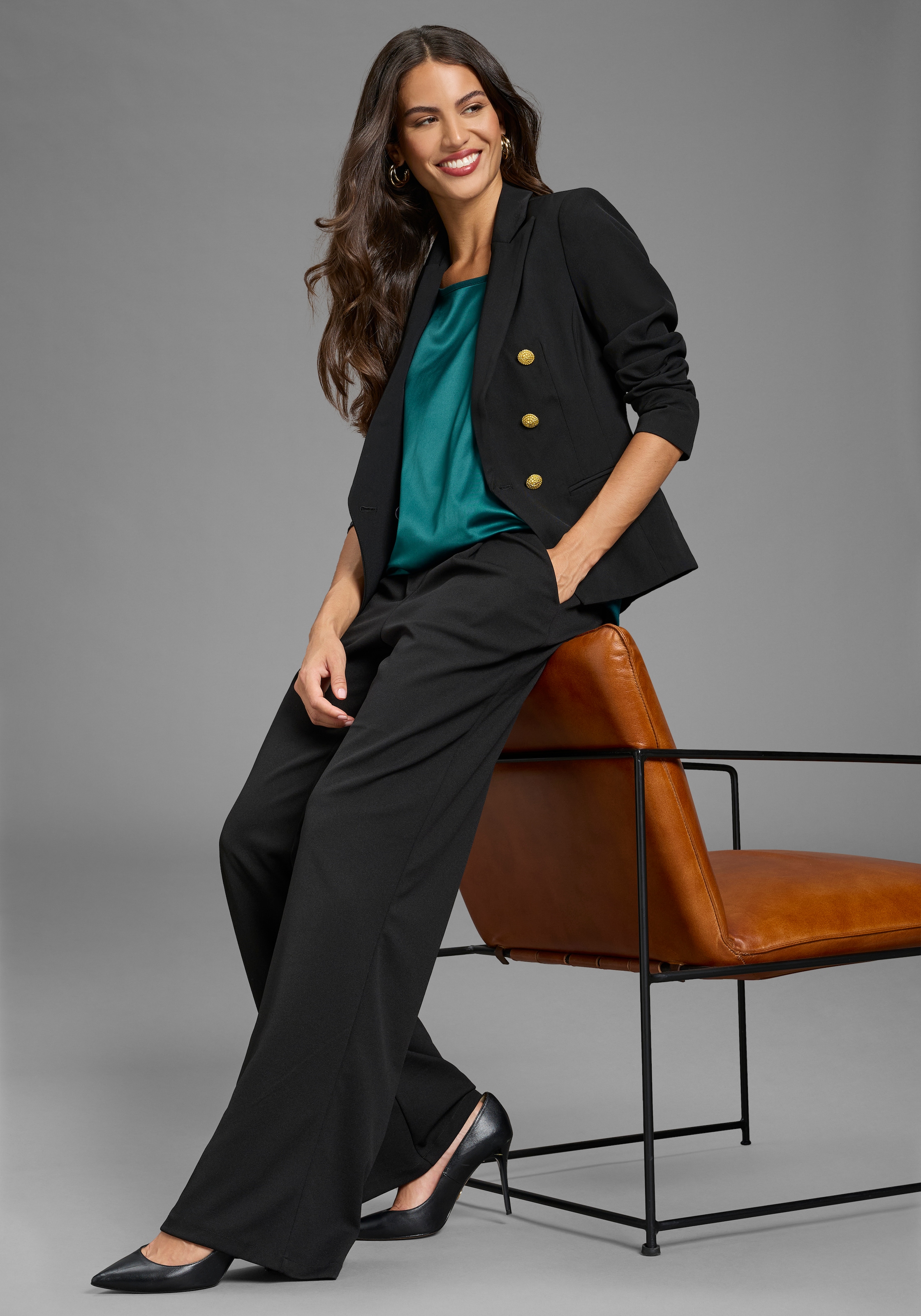 Laura Scott Shirtbluse »mit Satin-Vorderteil und hochflexiblen Jersey-Rücken« lockere Passfrom, zeitlos & gut zu kombinieren