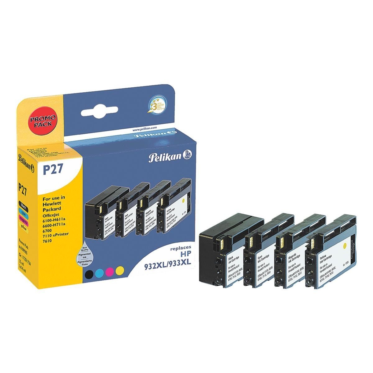 Tintenpatronen-Set ersetzt HPs Nr.932 schwarz XL & 933 C/M/Y XL