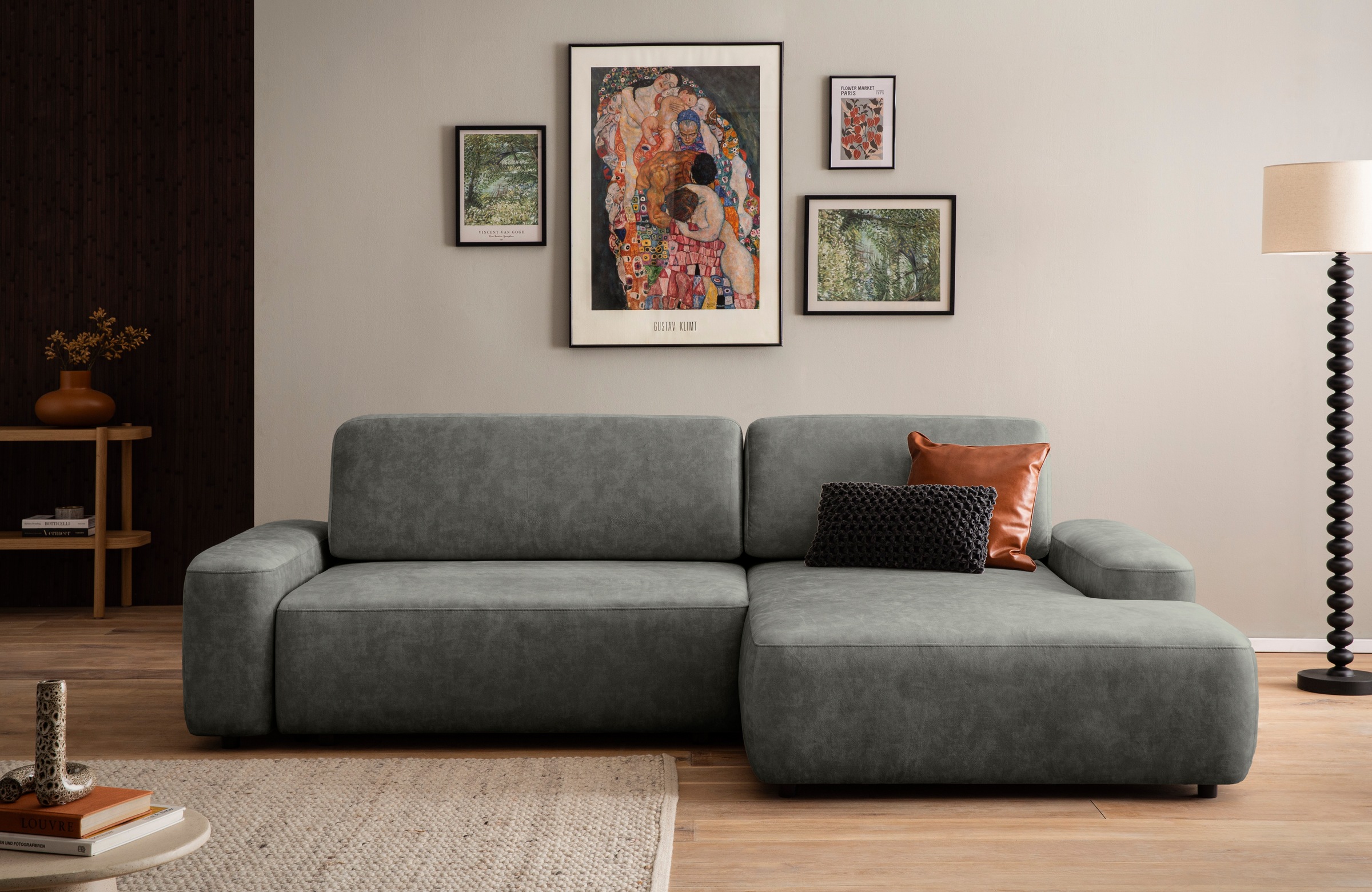 INOSIGN Ecksofa »TORGE (264cm), Schlafsofa in Cord, Samtvelours o Struktur fein, L-Form«, Schlaffunktion, Bettkasten, Liegefläche: 125/210 cm