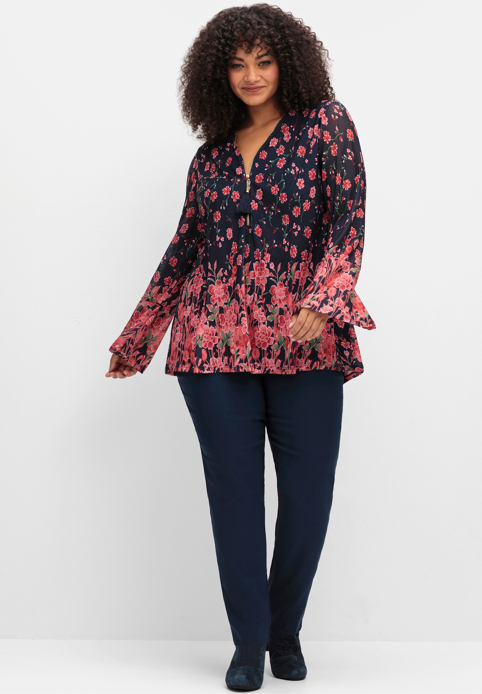 sheego by Joe Browns Longbluse »Tunika Tunika aus Mesh, mit Trompetenärmeln«