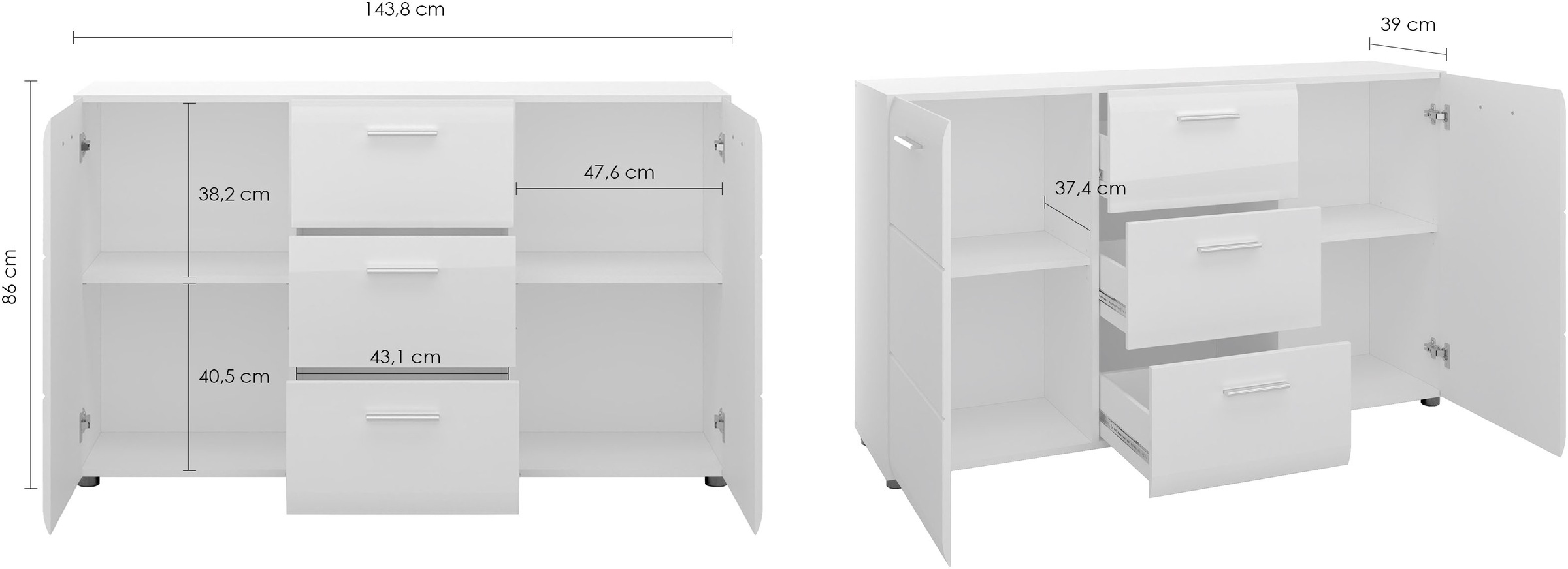 LIVING CHARM Sideboard »Merano«, Breite ca. 144 cm
